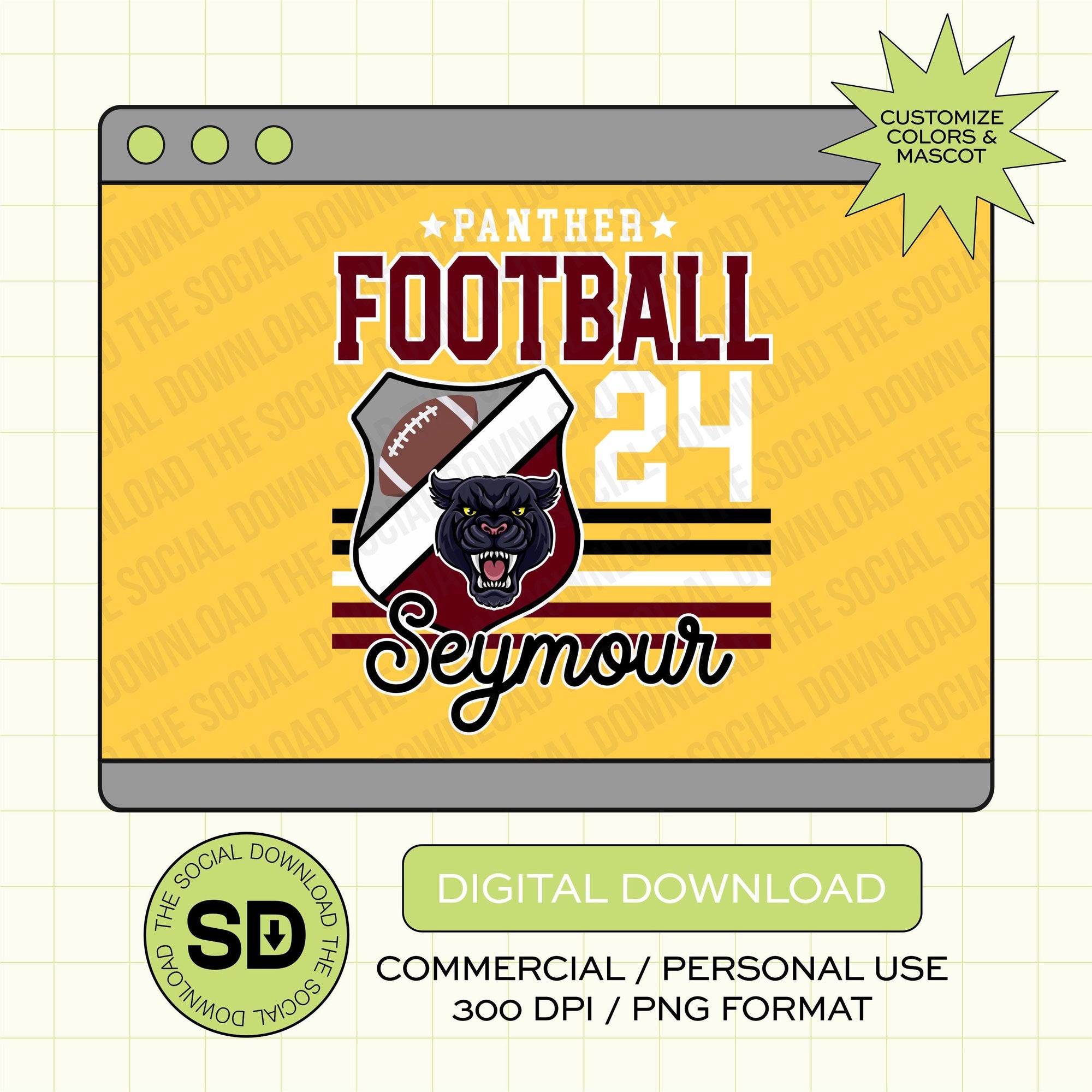 Football Badge Custom School Football PNG File (FB1006)