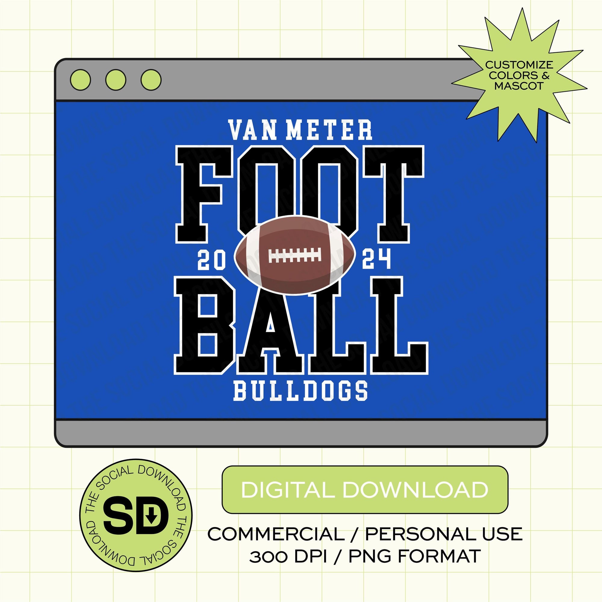 Two Line Football Custom School Football PNG File (FB1008)