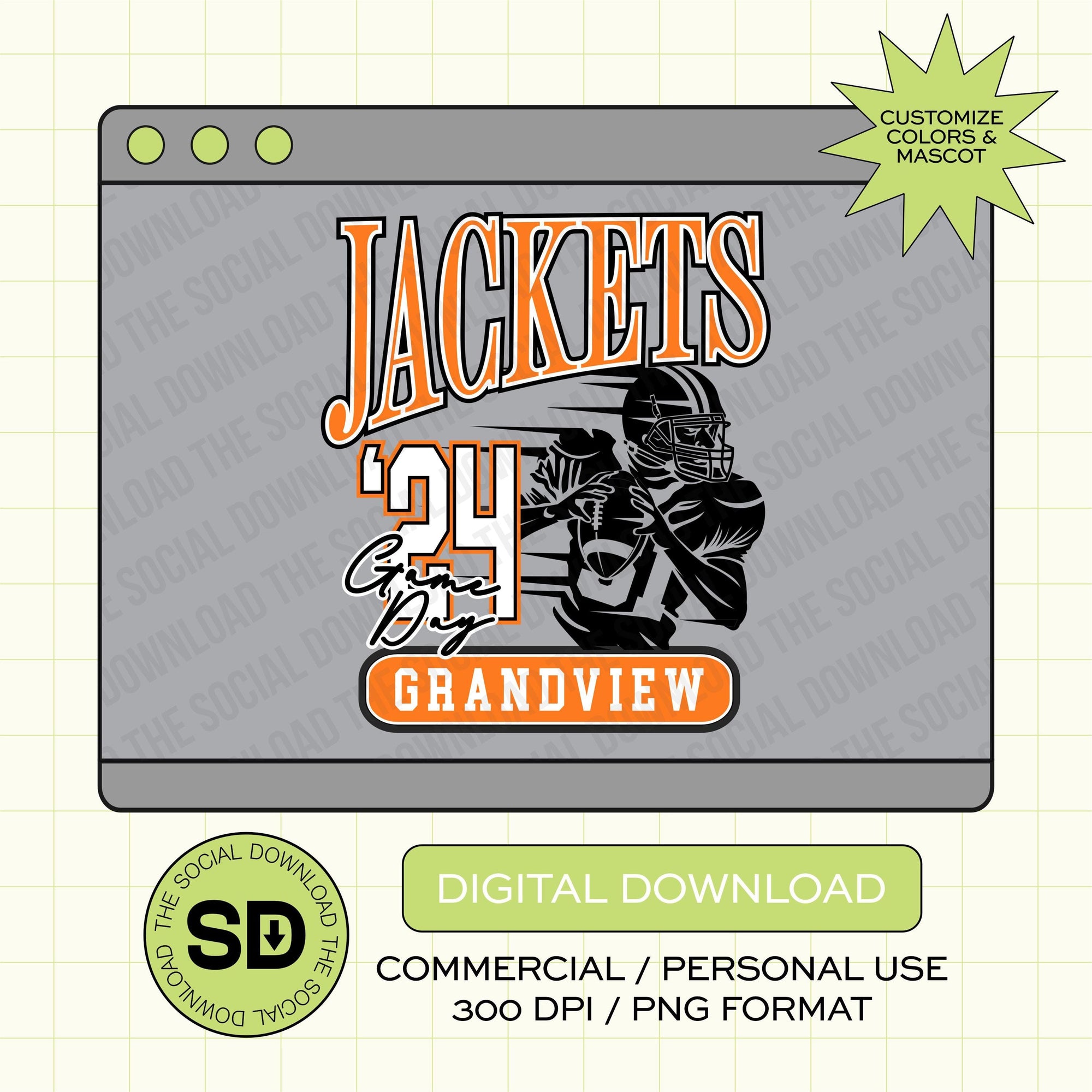 Vintage Game Day Custom School Football PNG File (FB1009)