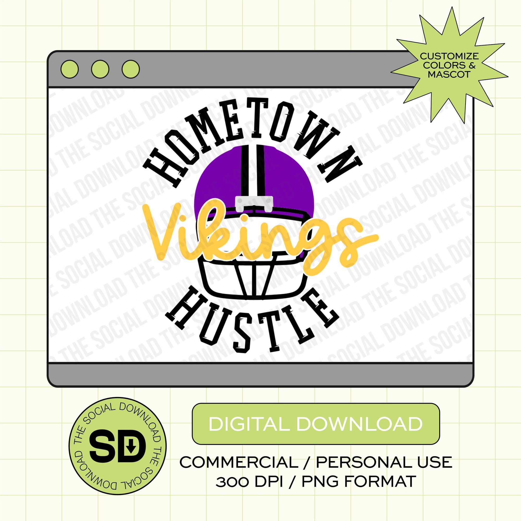 Hometown Hustle Custom School Football PNG File (FB1013)