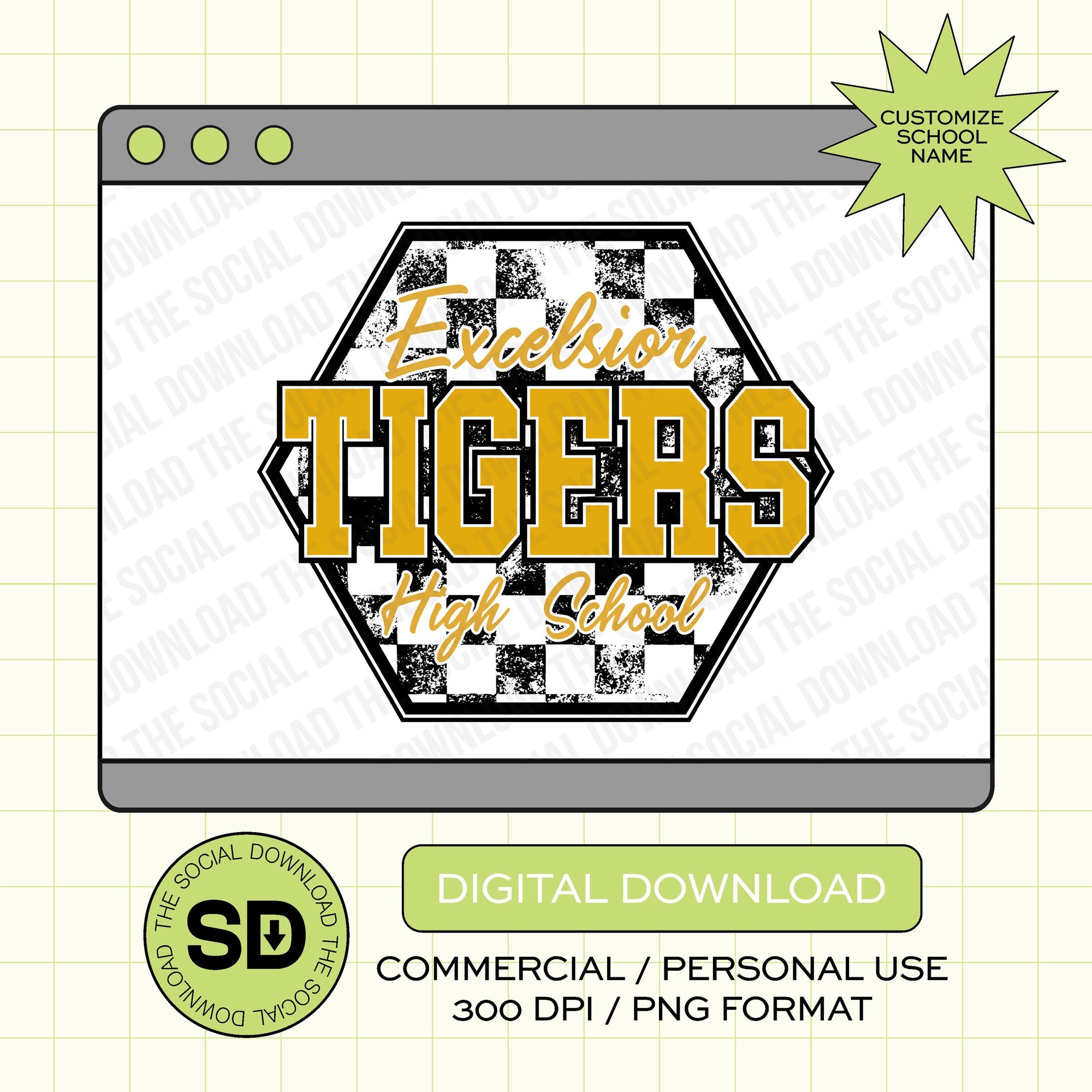 Distressed Checkered Mascot Custom School Spirit PNG File (SW1091)