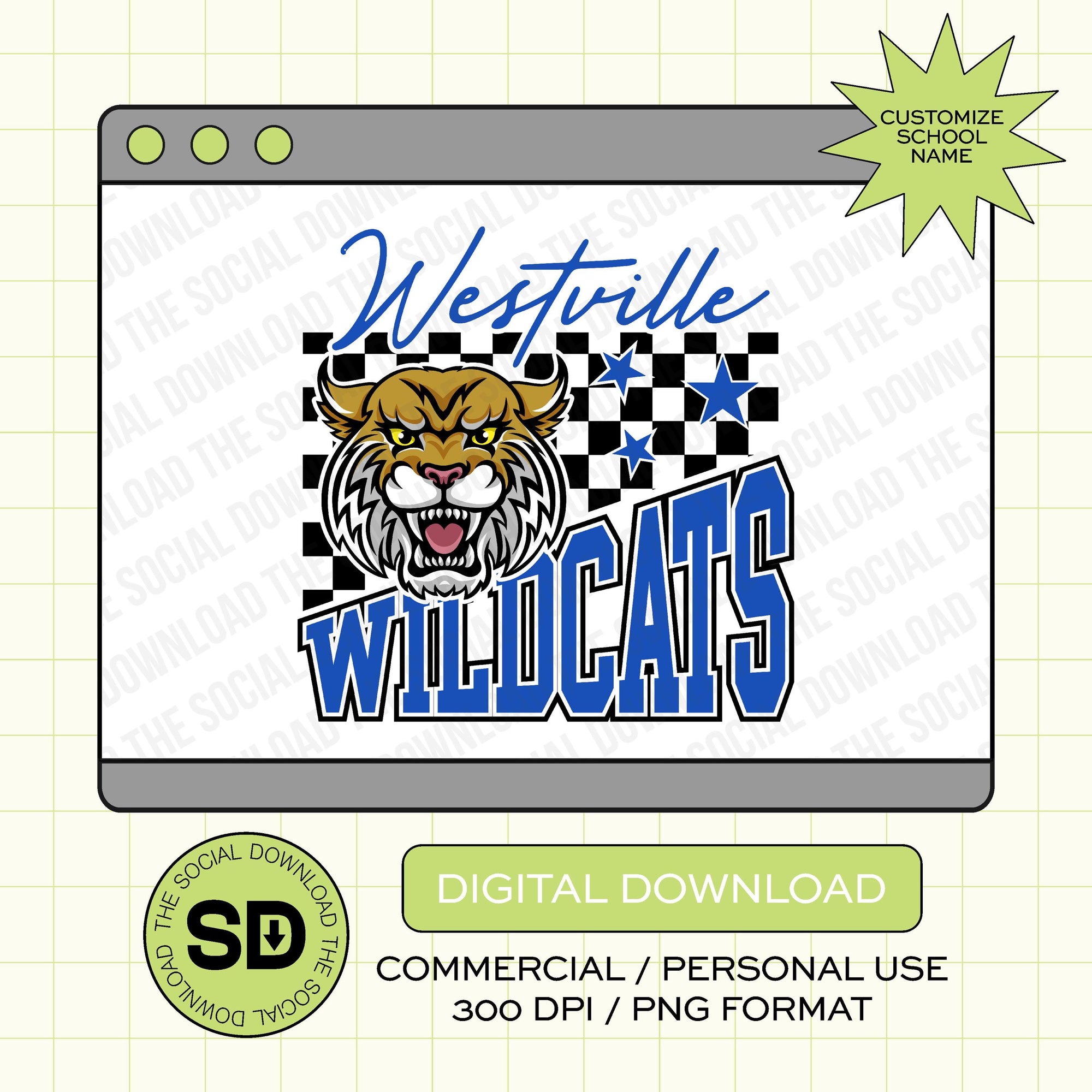 Stars and Checkered Mascot Custom School Spirit PNG File (SW1081)