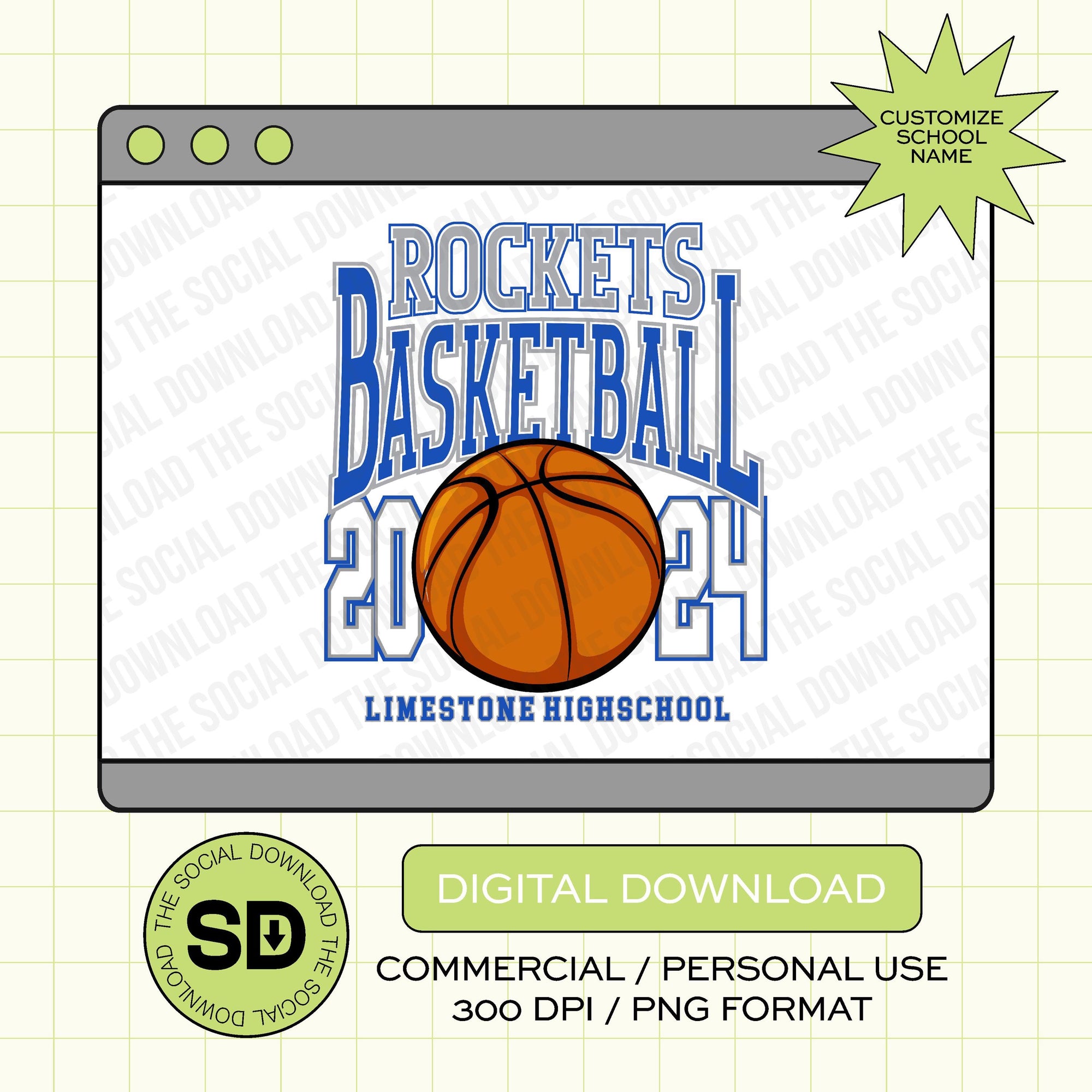Retro Team Basketball Custom School Basketball PNG File (BSKB1011)