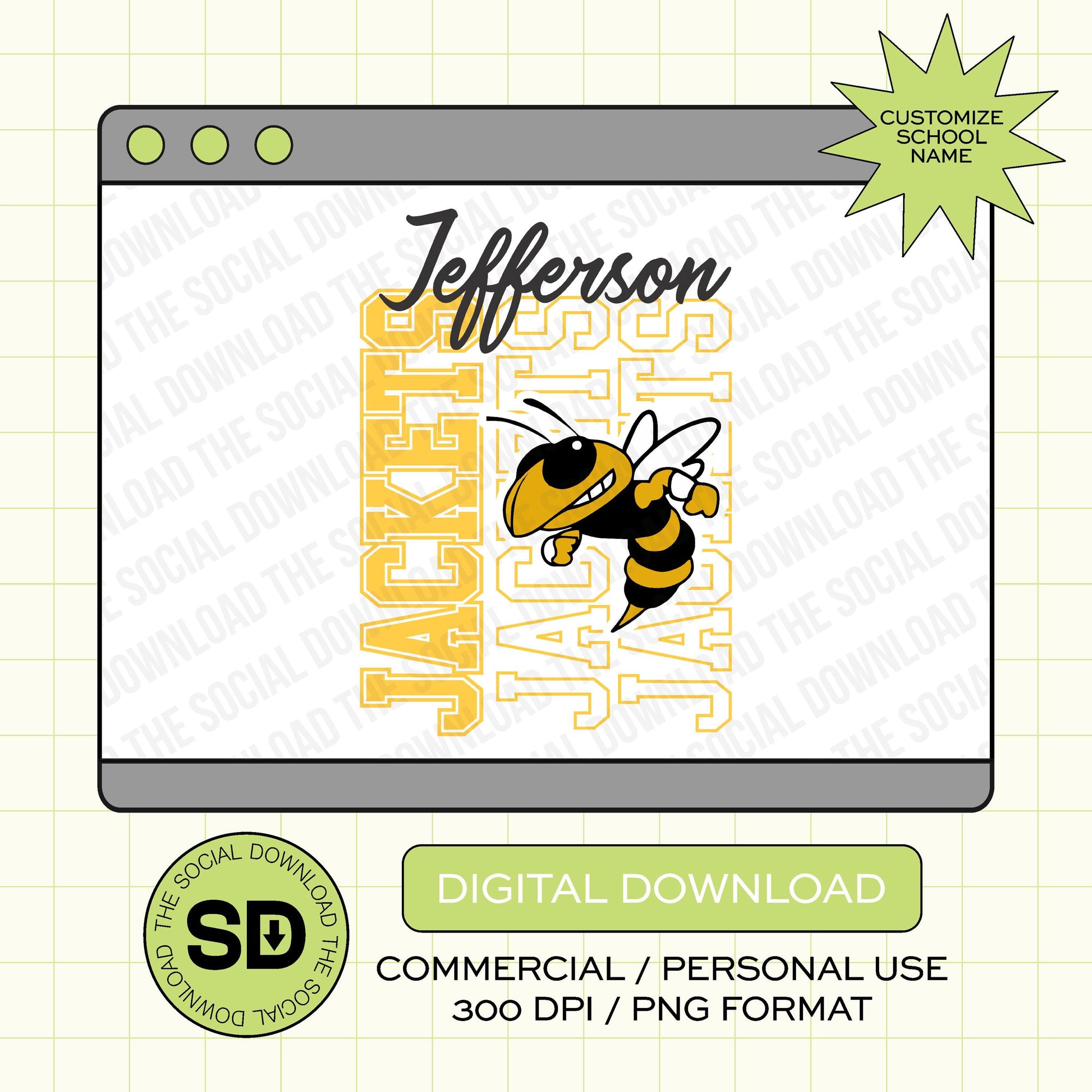 Outline Mascot Custom School Spirit PNG File (SW1090)