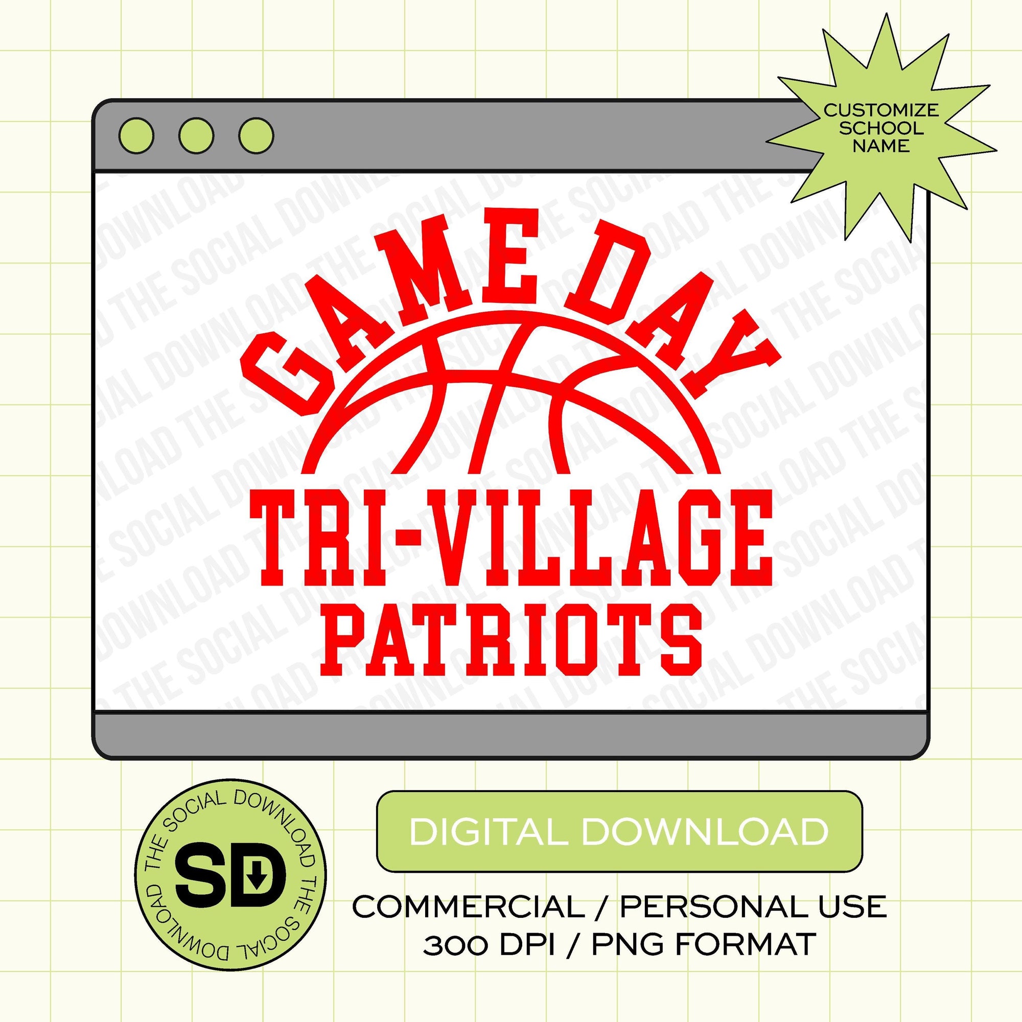 Arched Game Day Custom School Basketball PNG File (BSKB1006)