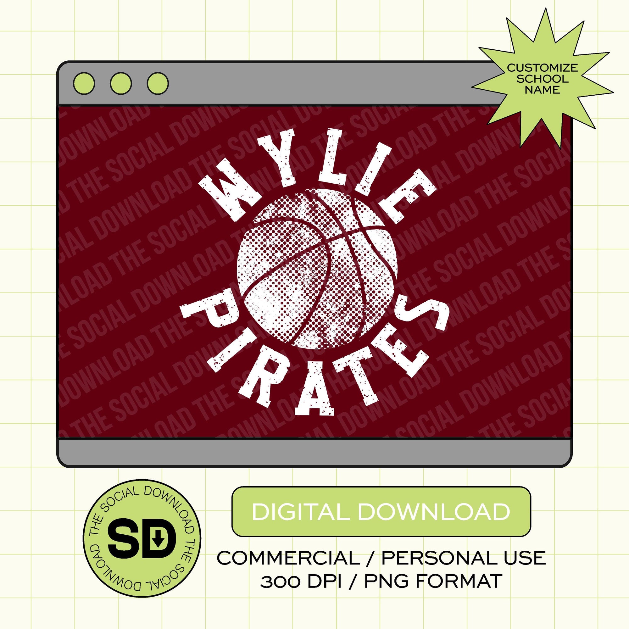 Distressed Basketball Custom School Basketball PNG File (BSKB1007)