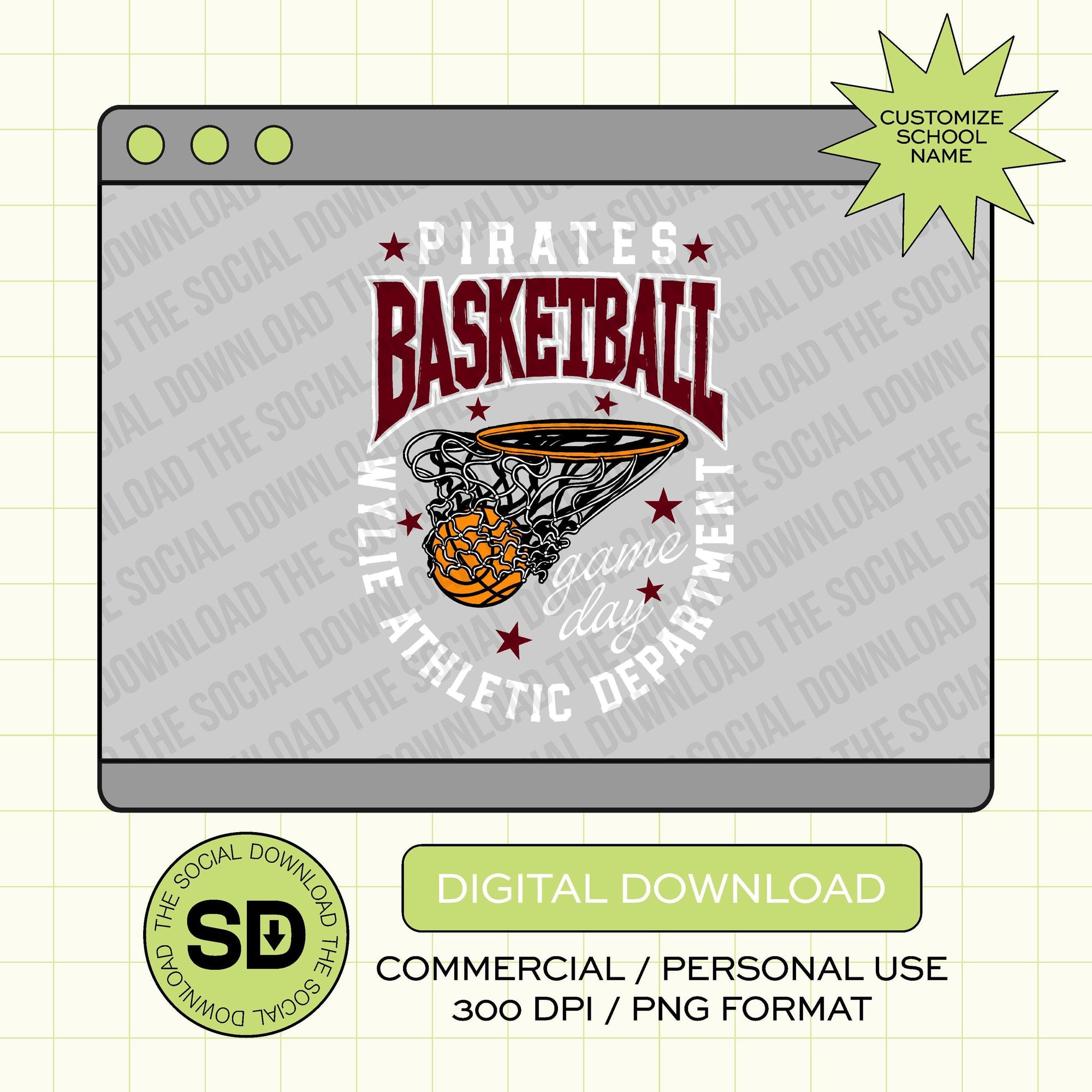 Basketball Hoop Game Day Custom School Basketball PNG File (BSKB1008)
