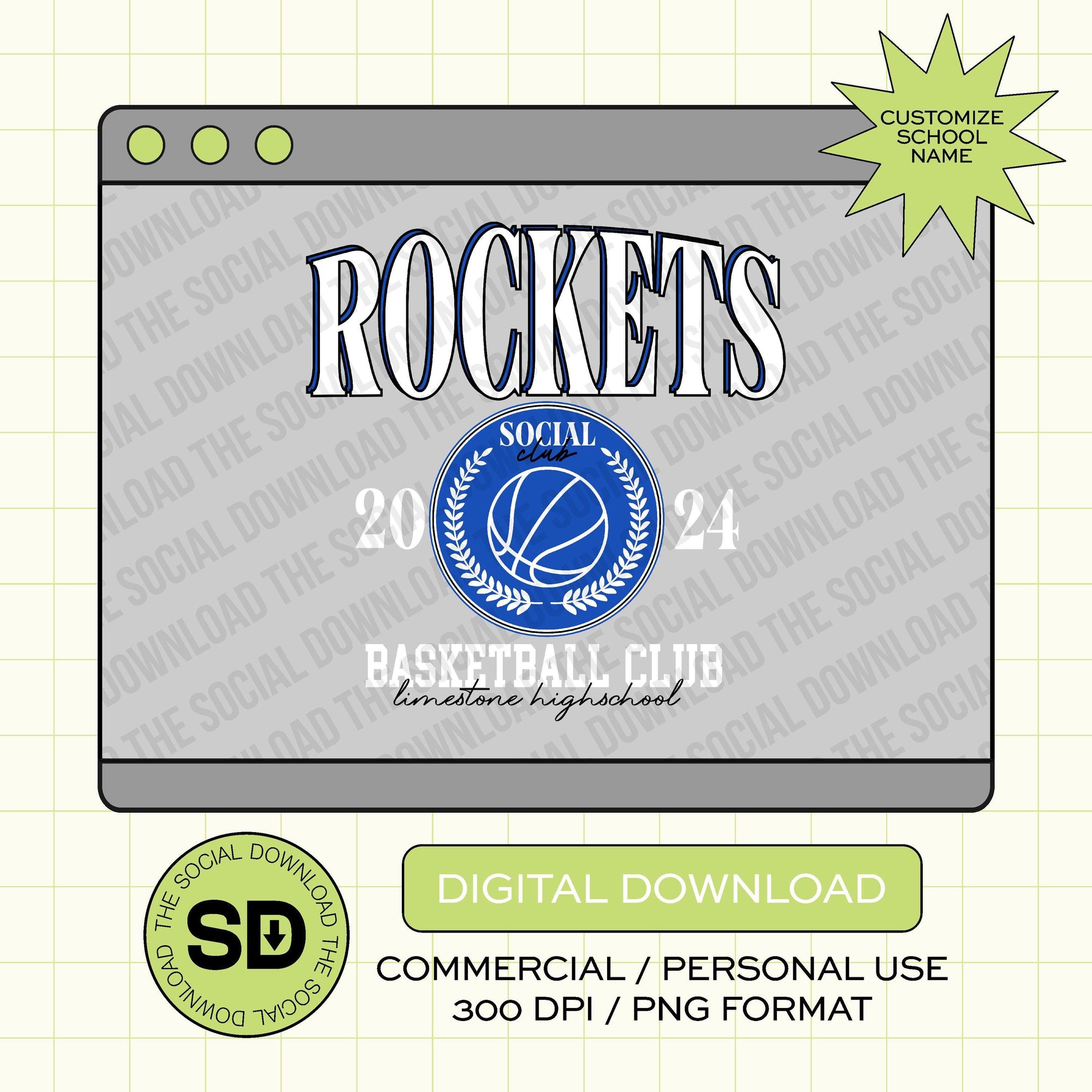 Old School Basketball Club Custom School PNG File (BSKB1010)