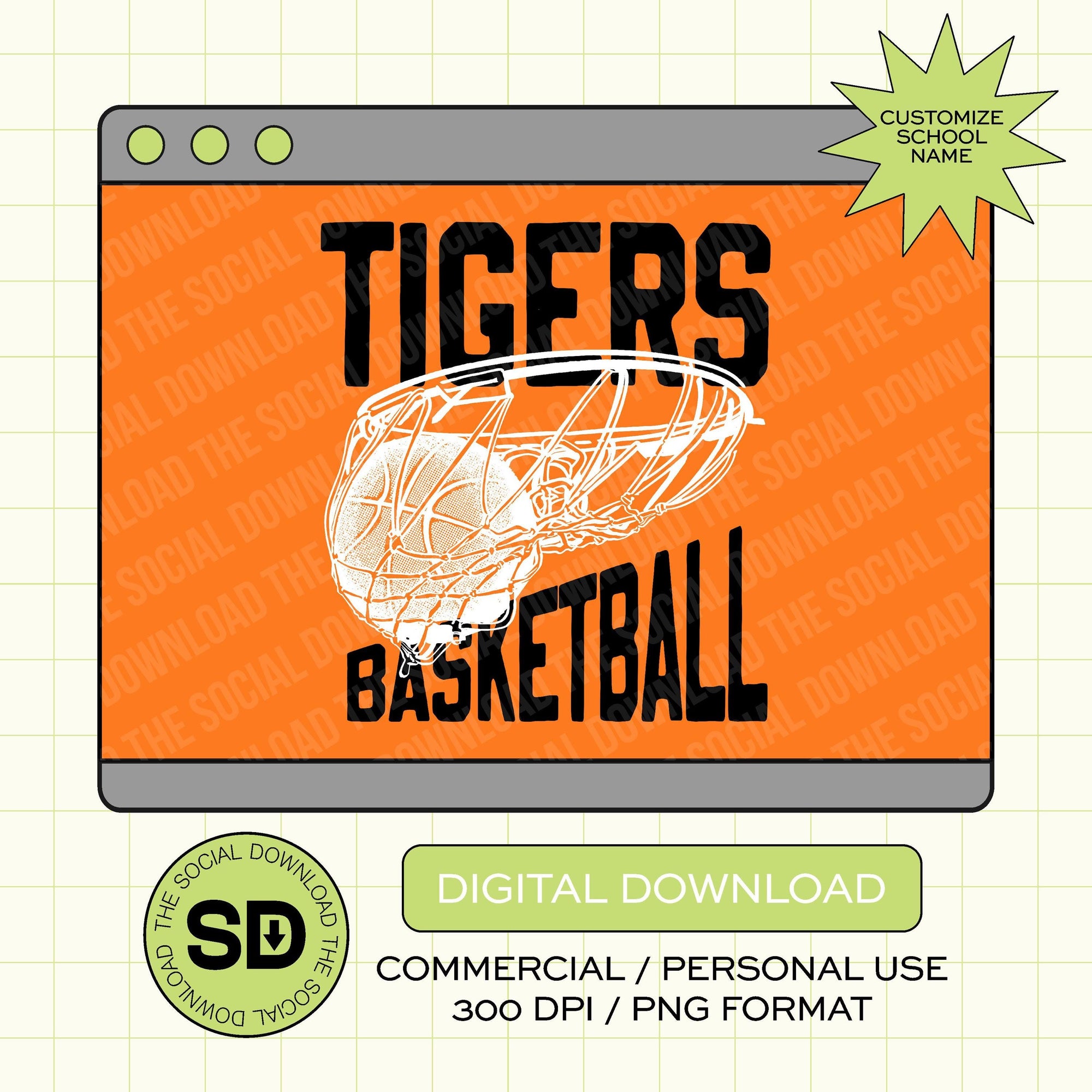 Distressed Basketball Hoop Custom School PNG File (BSKB1014)