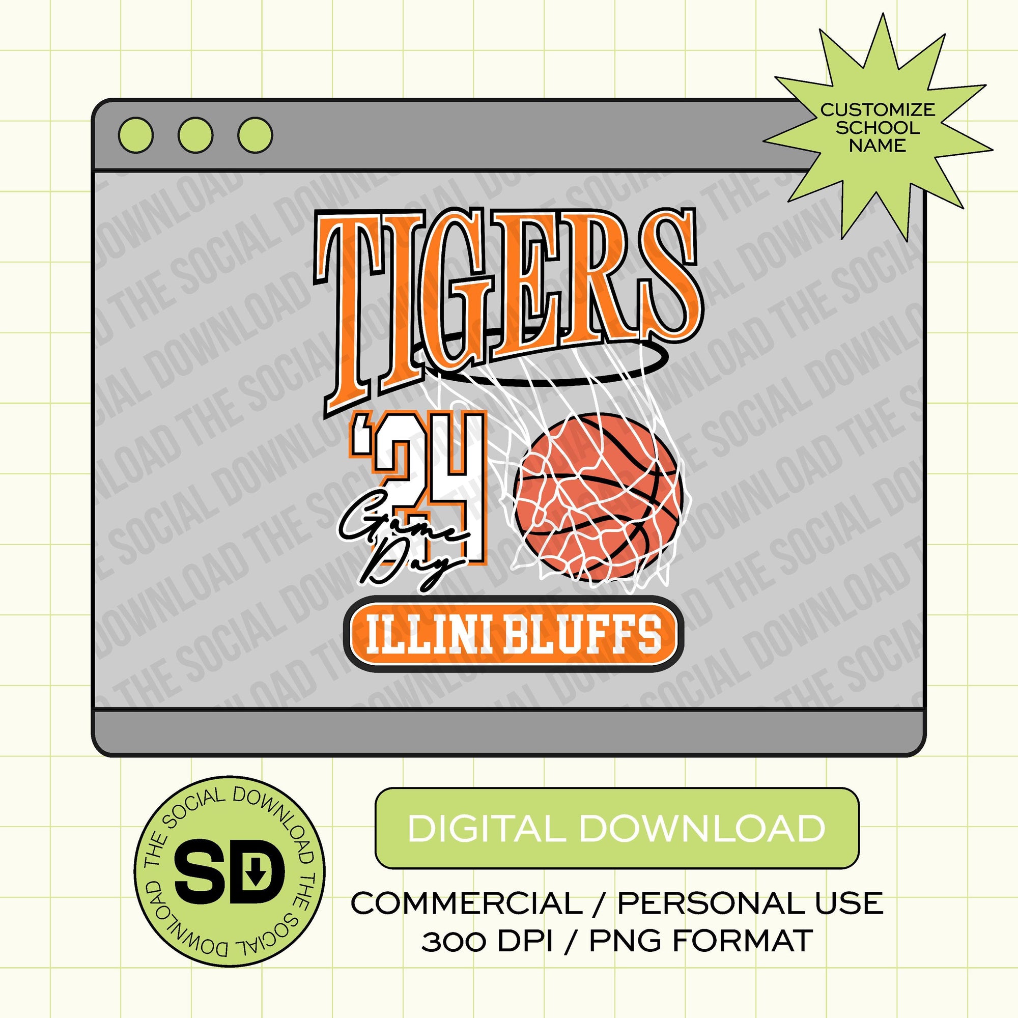 Vintage Game Day Basketball Custom School PNG File (BSKB1016)