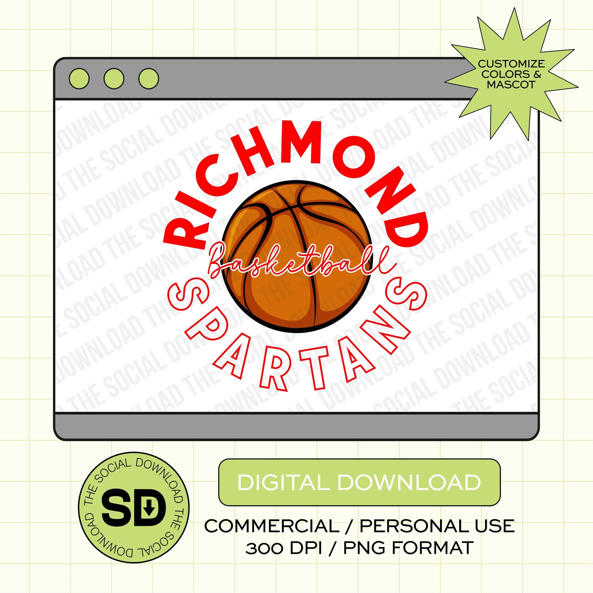 Inline Outline Basketball Custom School PNG File (BSKB1024)