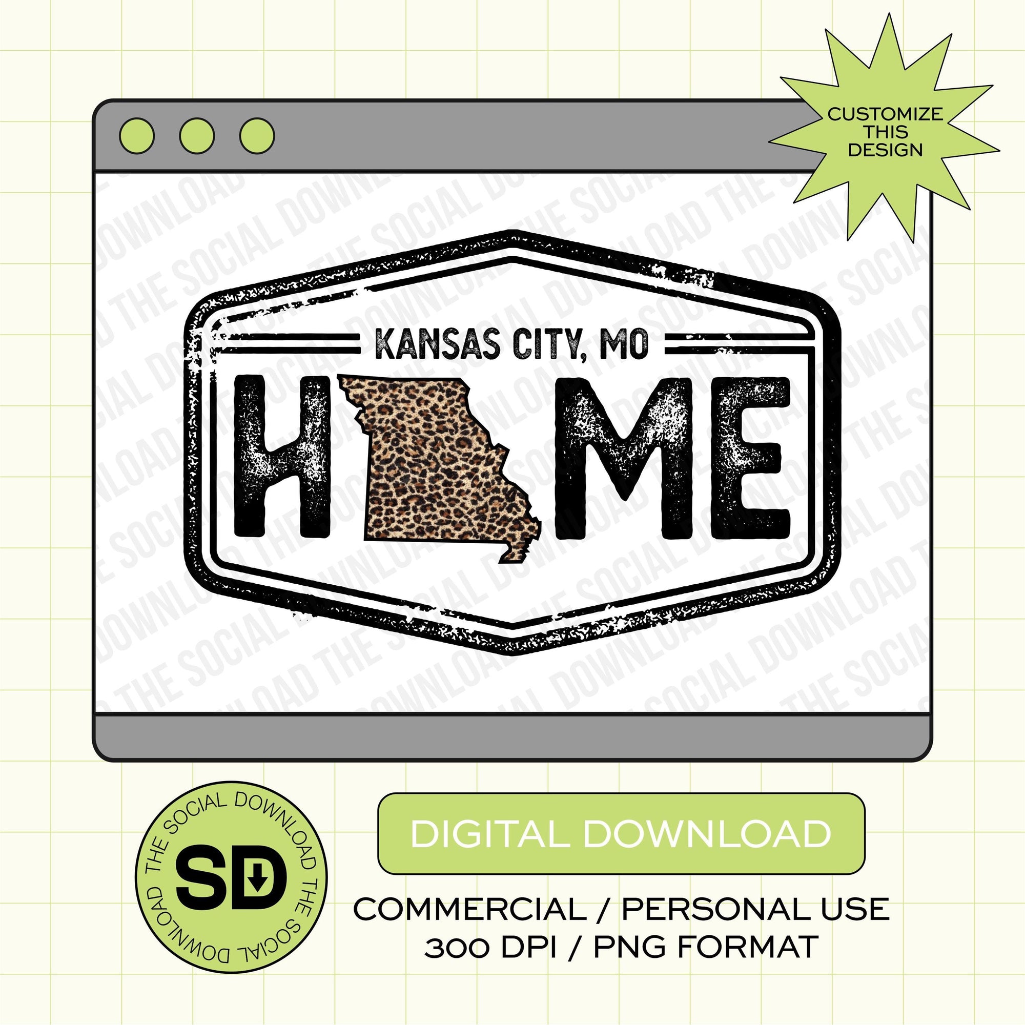 Leopard Distressed Home Custom City and State PNG File (STATE1004)