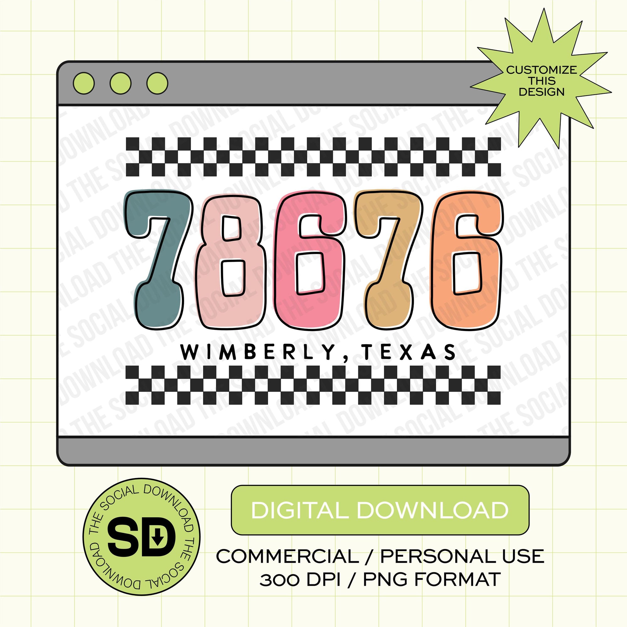 Western Checkered Custom Zip Code PNG File (STATE1027)