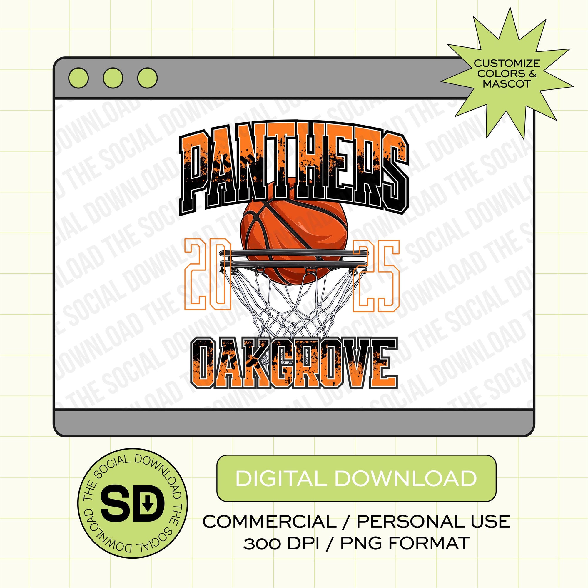 Splatter Font Team Custom School PNG File (BSKB1021)