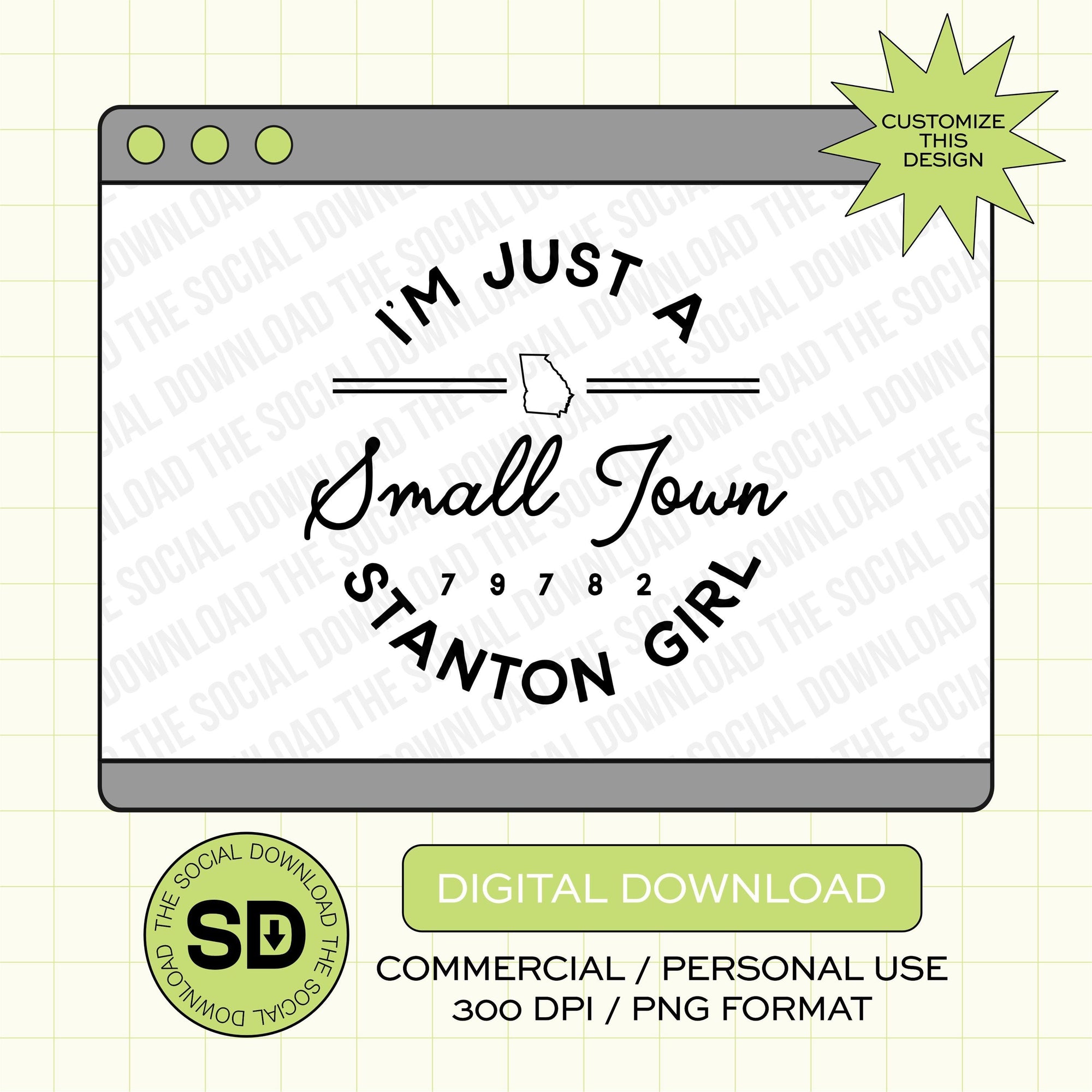 Small Town Girl City and State PNG File (STATE1003)