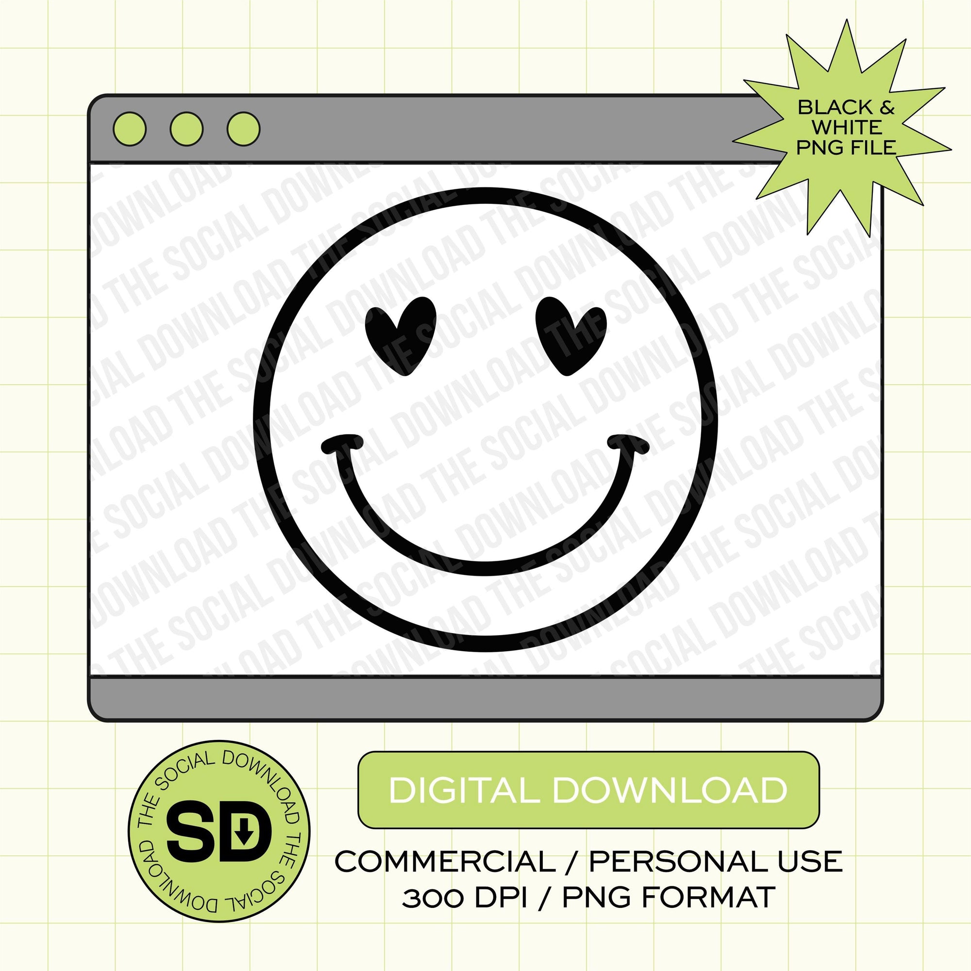 Smiley Heart Valentine PNG Instant Download (VDay1020)