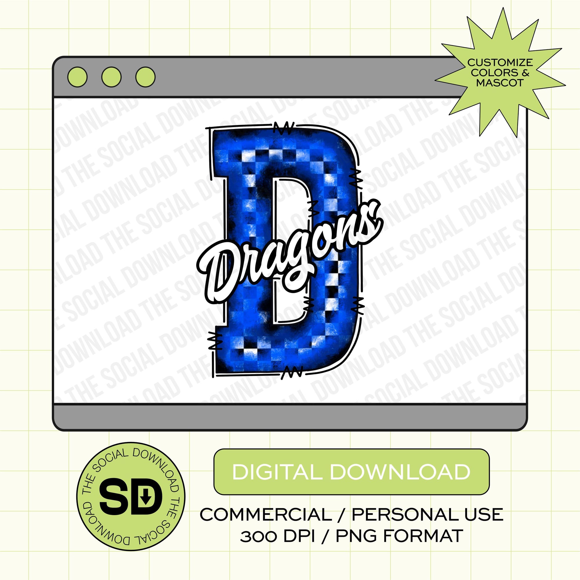 Checkered Team Letter Custom School Spirit PNG File (SW1094)