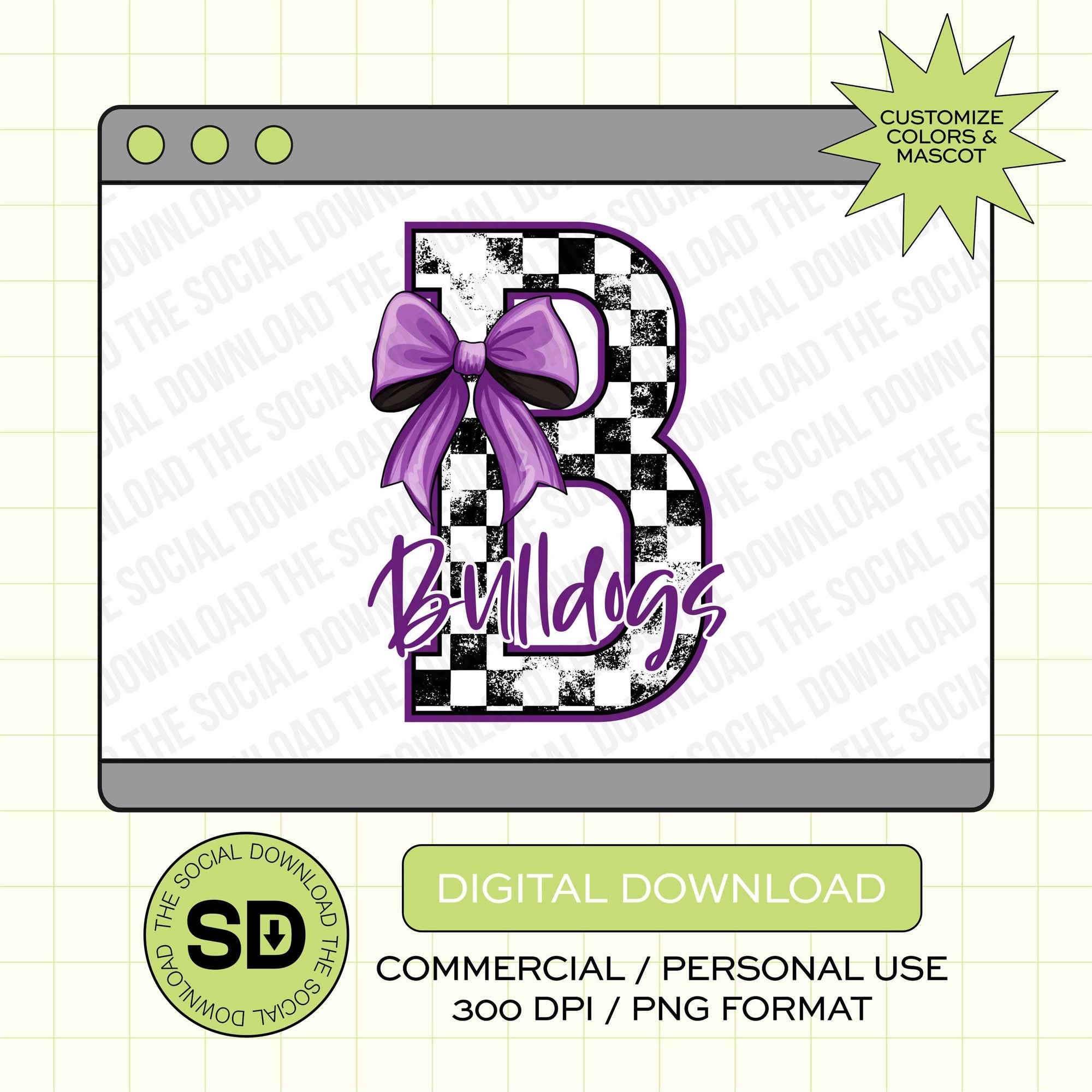 Chekcered Team letter and Bow School Spirit PNG File (SW1098)