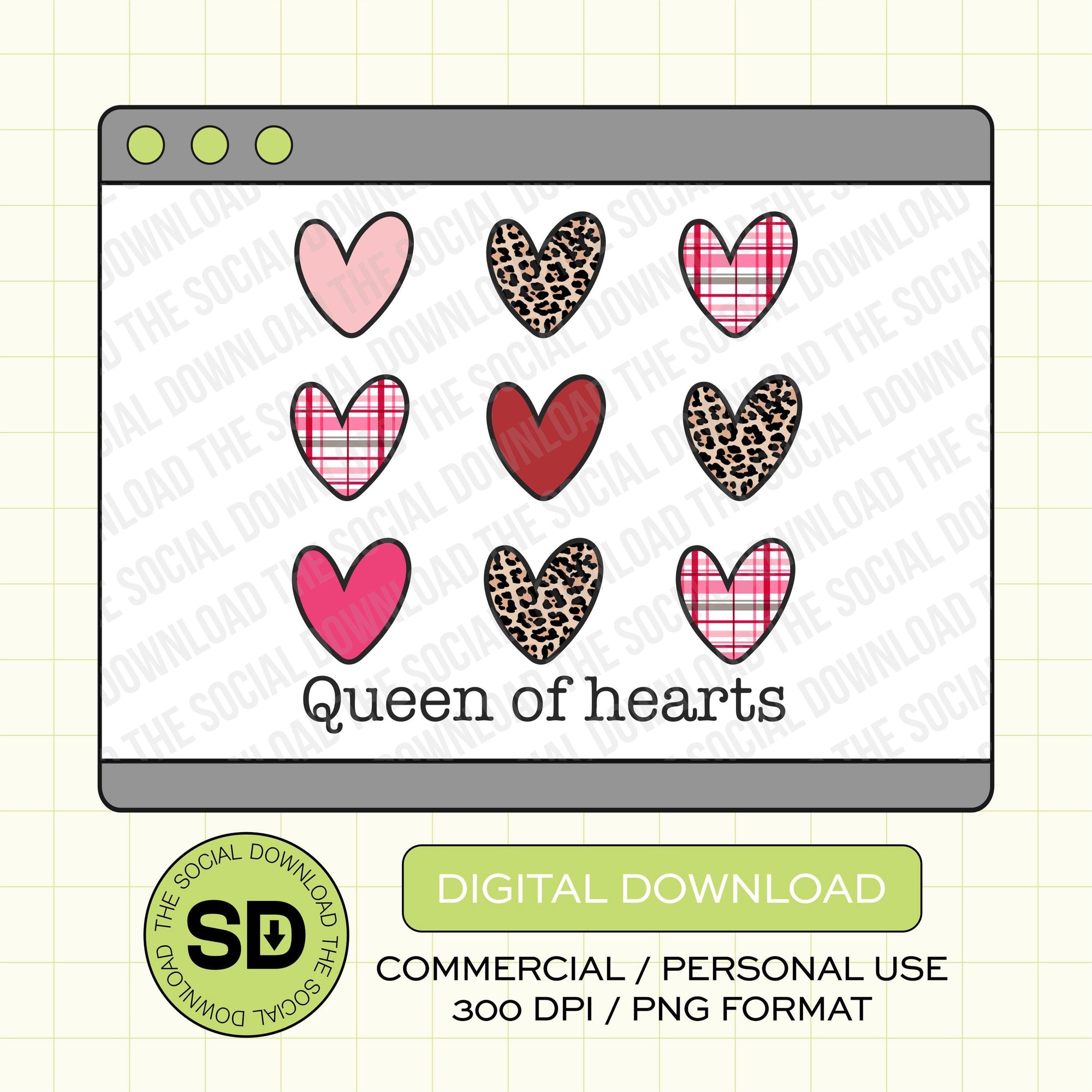 Queen of hearts Plaid and leopard Valentines PNG Instant Download (VDay1006)