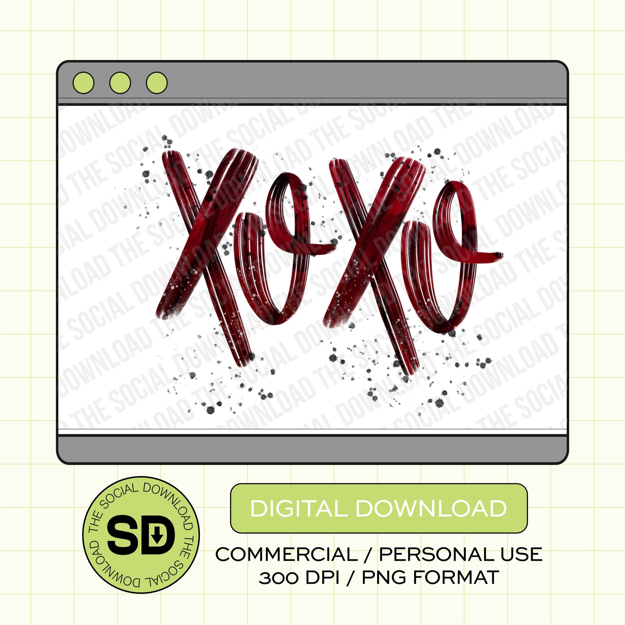 Hand Panted XOXO Valentine PNG Instant Download  (VDay1010)