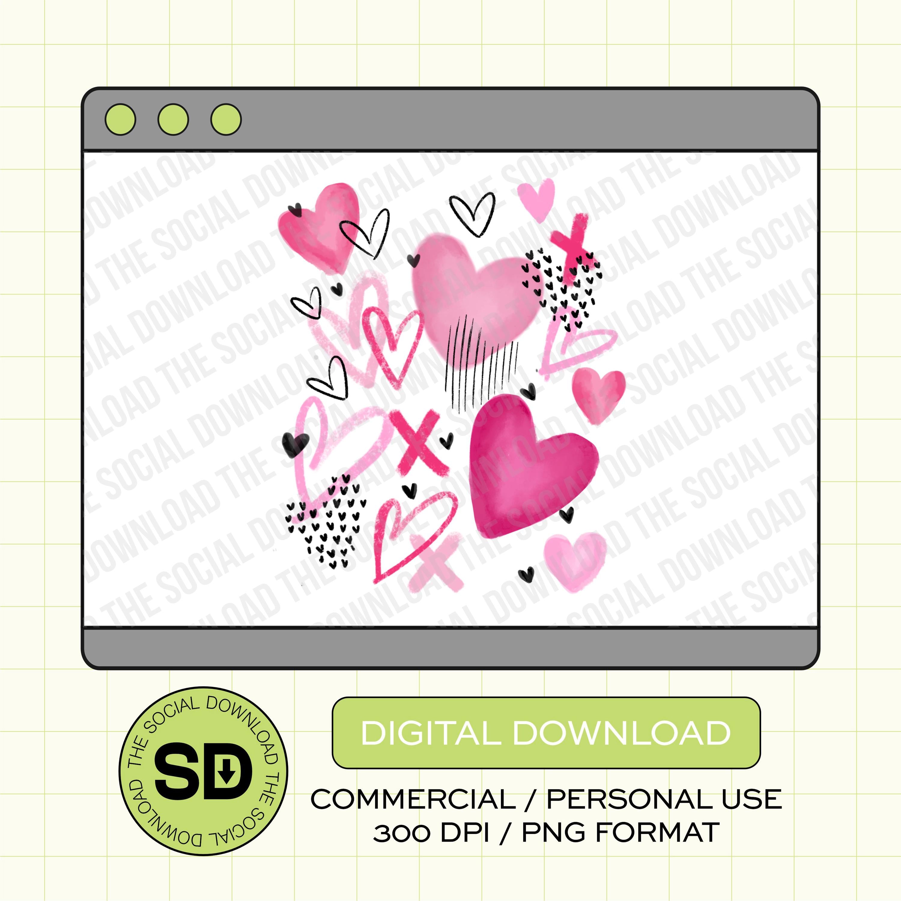 Hand Drawn Doodle hearts Valentine PNG Instant Download (VDay1015)
