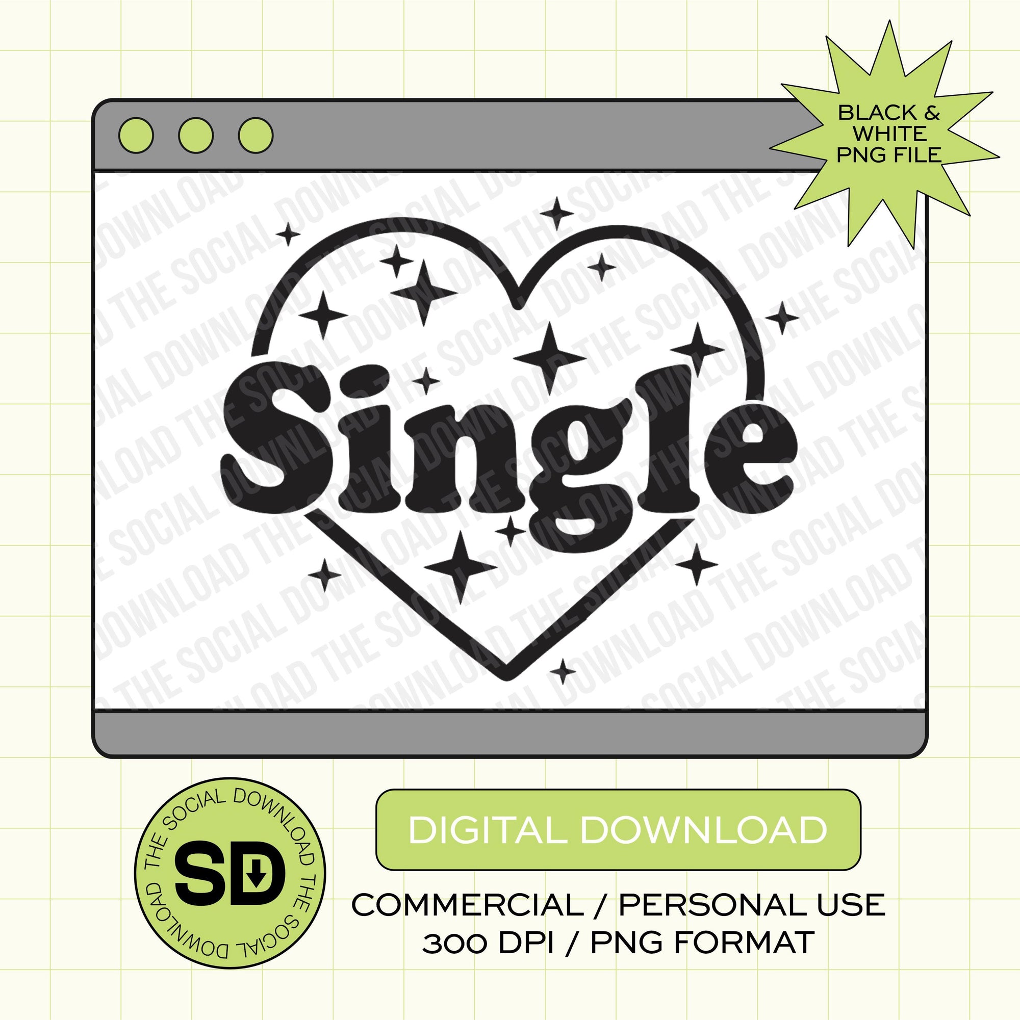 Single Sparkles Heart Valentine PNG Instant Download (VDay1017)