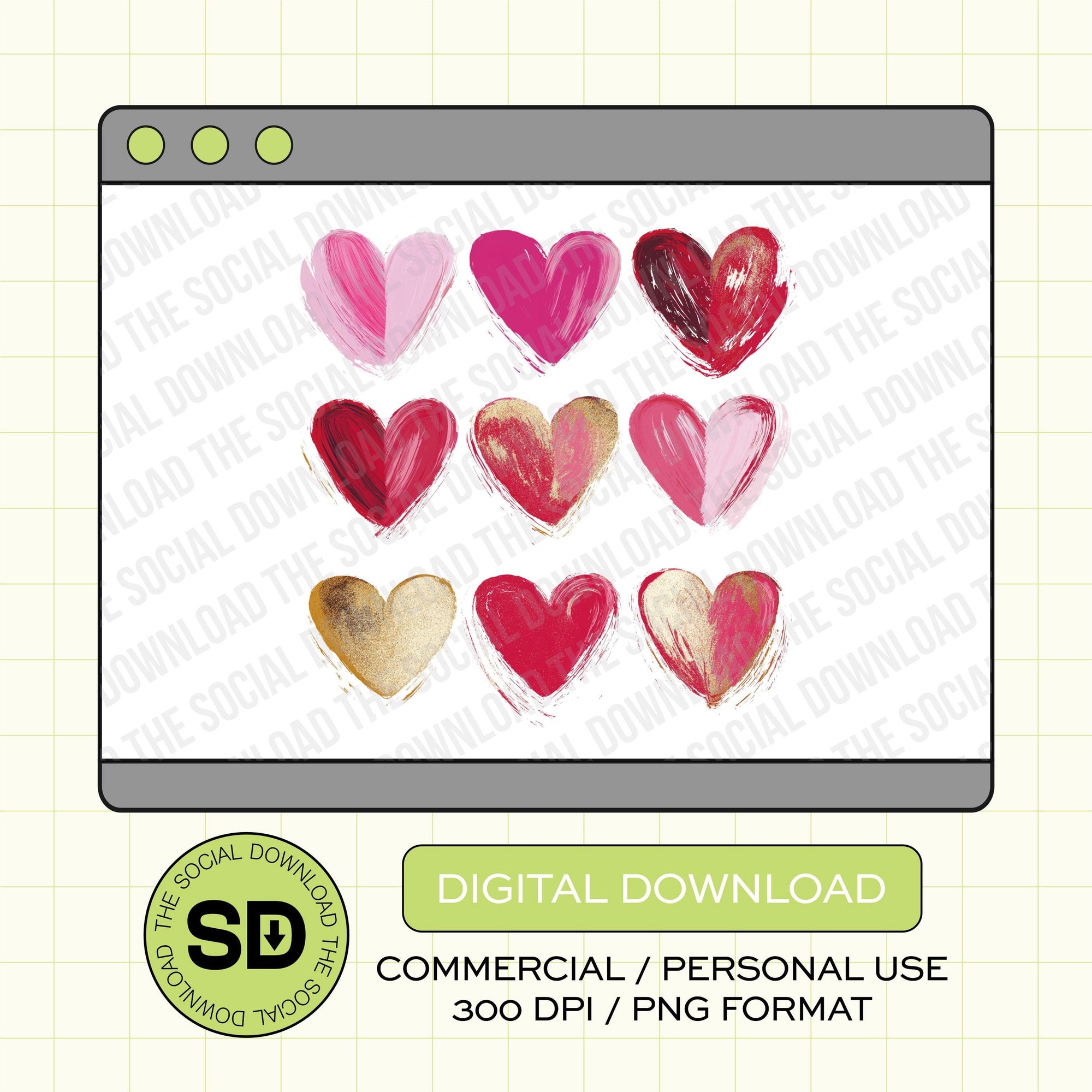 All the Painted Hearts Valentine PNG Instant Download (VDAY1023)