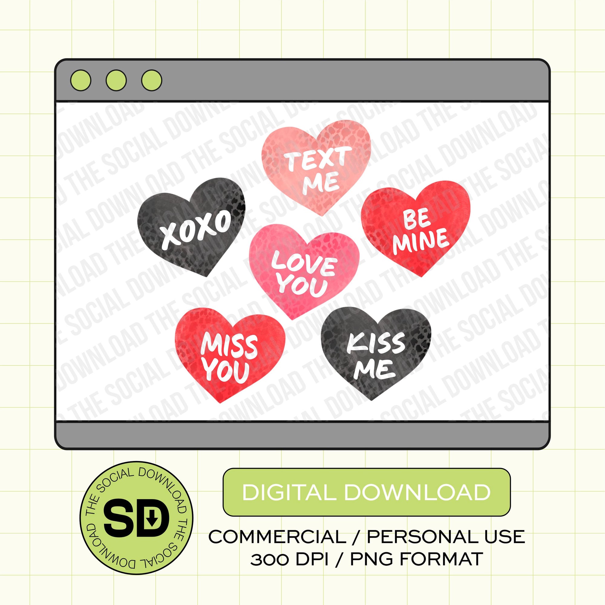 Sweet Convo Hearts Valentines PNG Instant Download (VDAY1025)