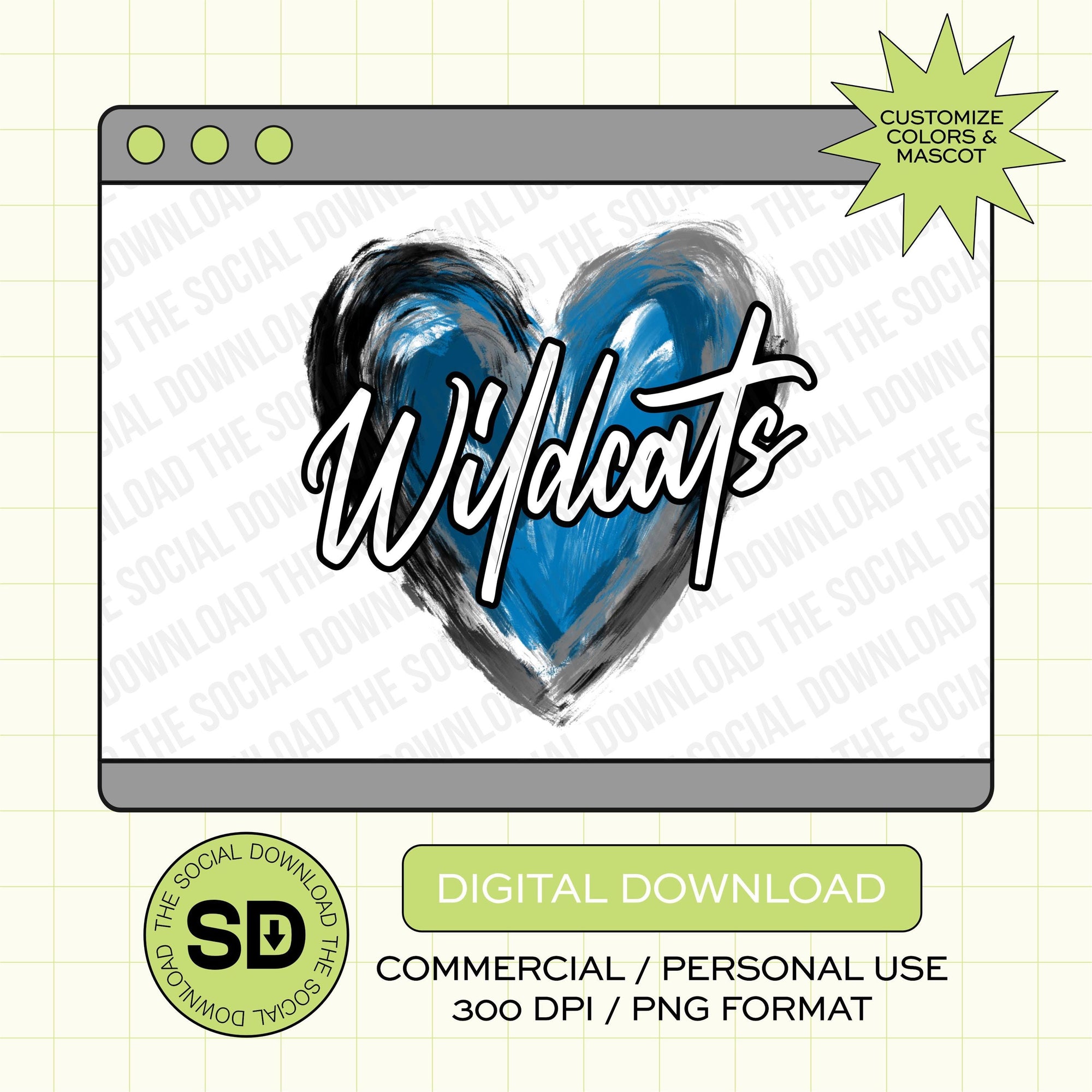 Hand Panted Team Heart Custom School Spirit PNG File (SW1093)