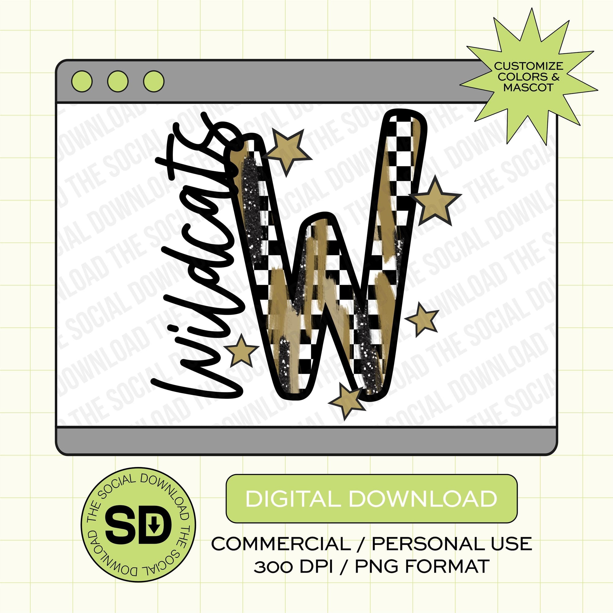 Sporty Checkered Brush Alpha Mascot, School Spirit PNG File (SW1106)