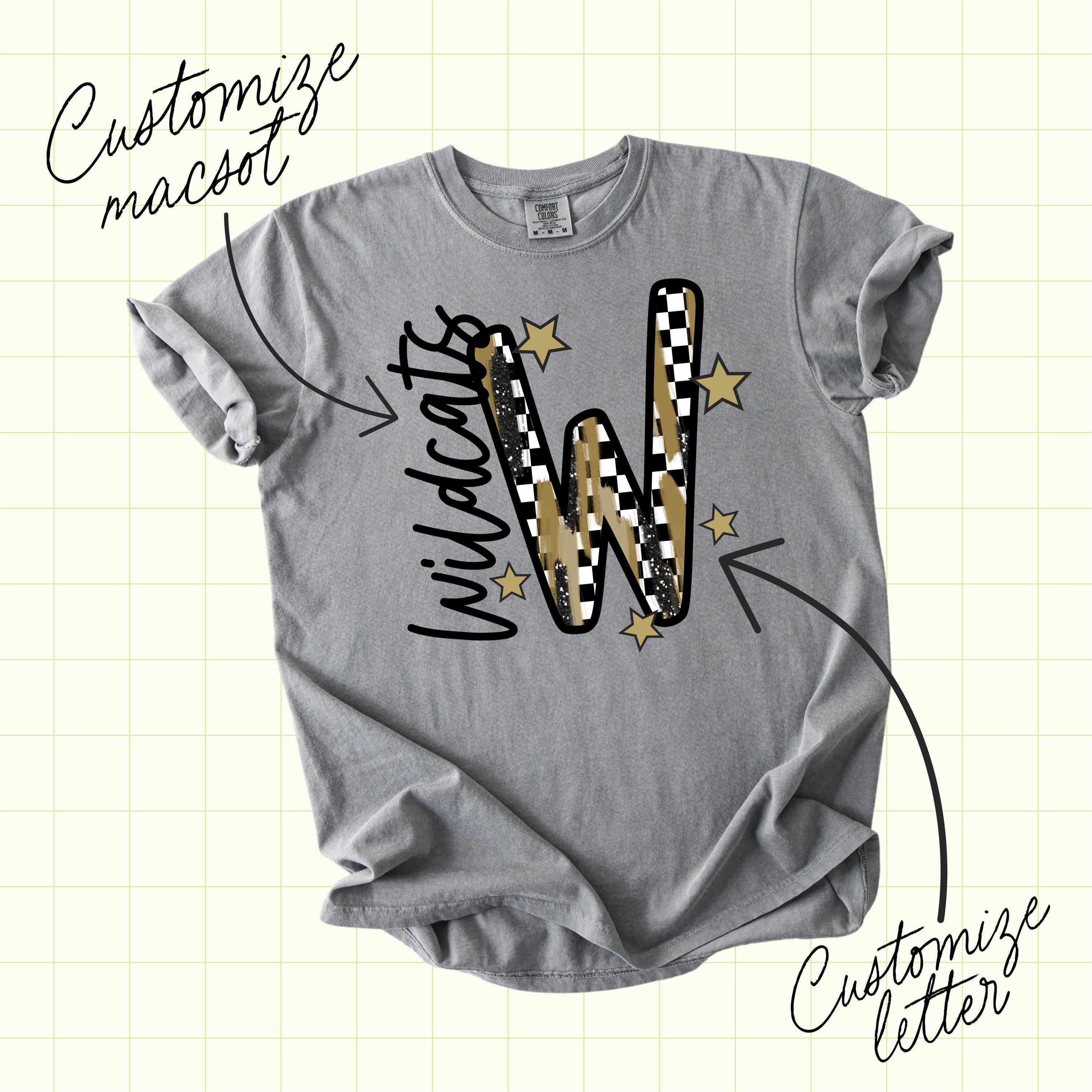 Sporty Checkered Brush Alpha Mascot, School Spirit PNG File (SW1106)