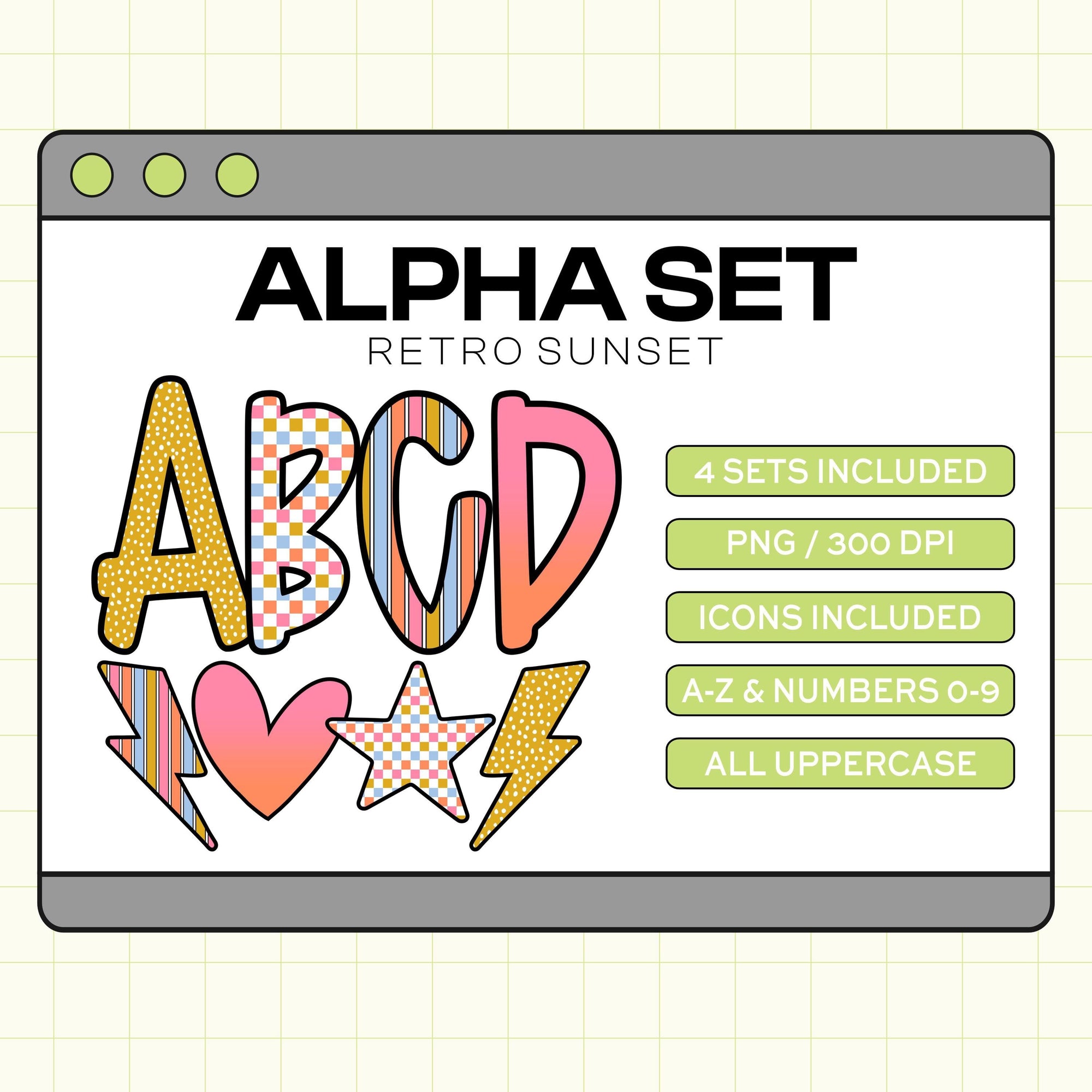 Trendy PNG Alpha Set (Retro Sunset)