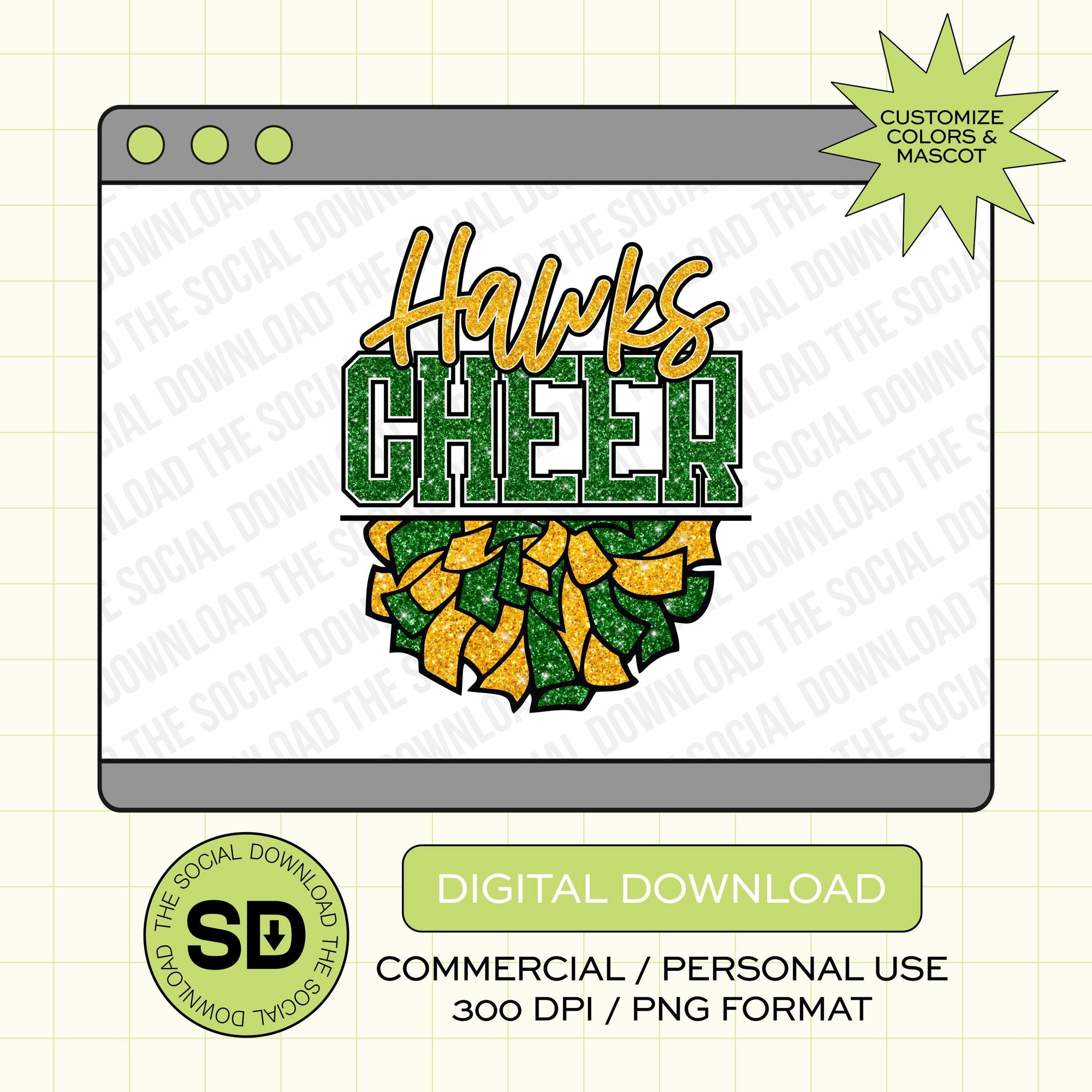 Glitter Cheer Pom Pom School Spirit PNG  (CHEER1001)