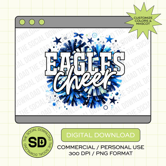 Cofetti Cheer Pom Poms Custom School Spirit PNG Download File, Cheer Mascot png, custom school png, DTF, Sublimation, (CHEER1010)