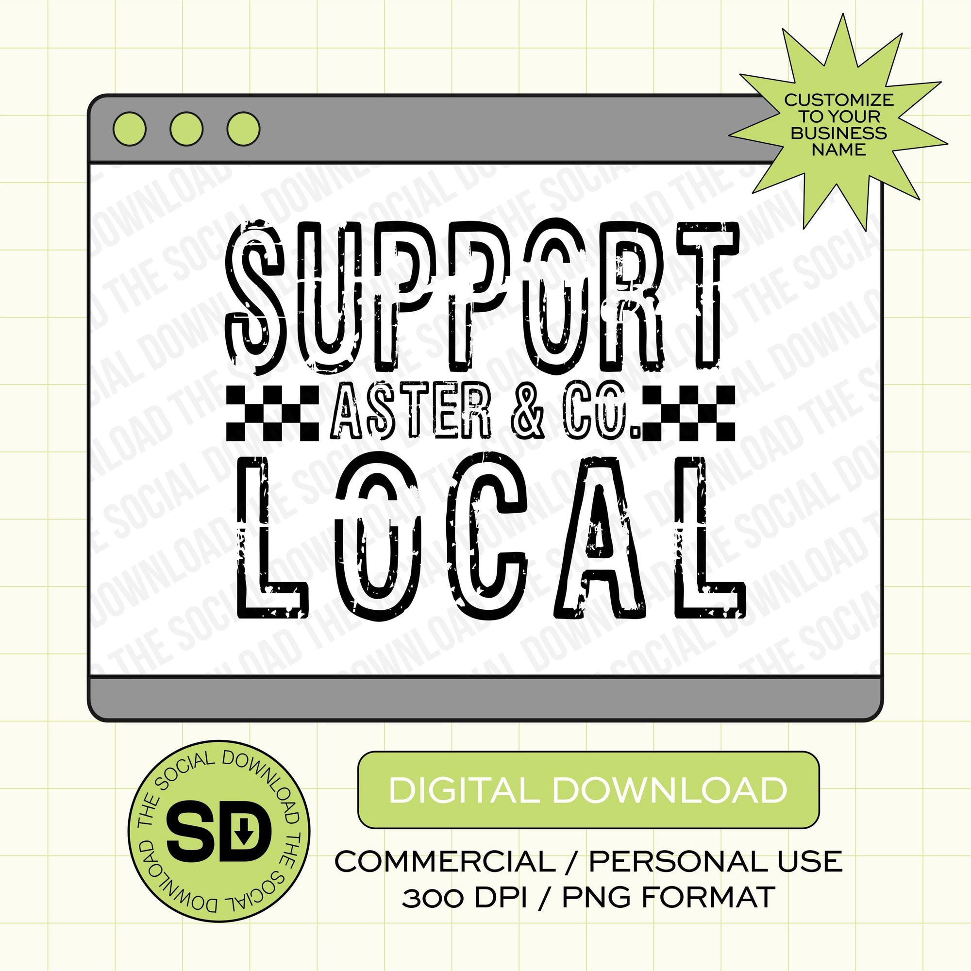 Grungy Checkered Shop Small Custom Shop Local Boutique Name PNG File (LOGO1017)