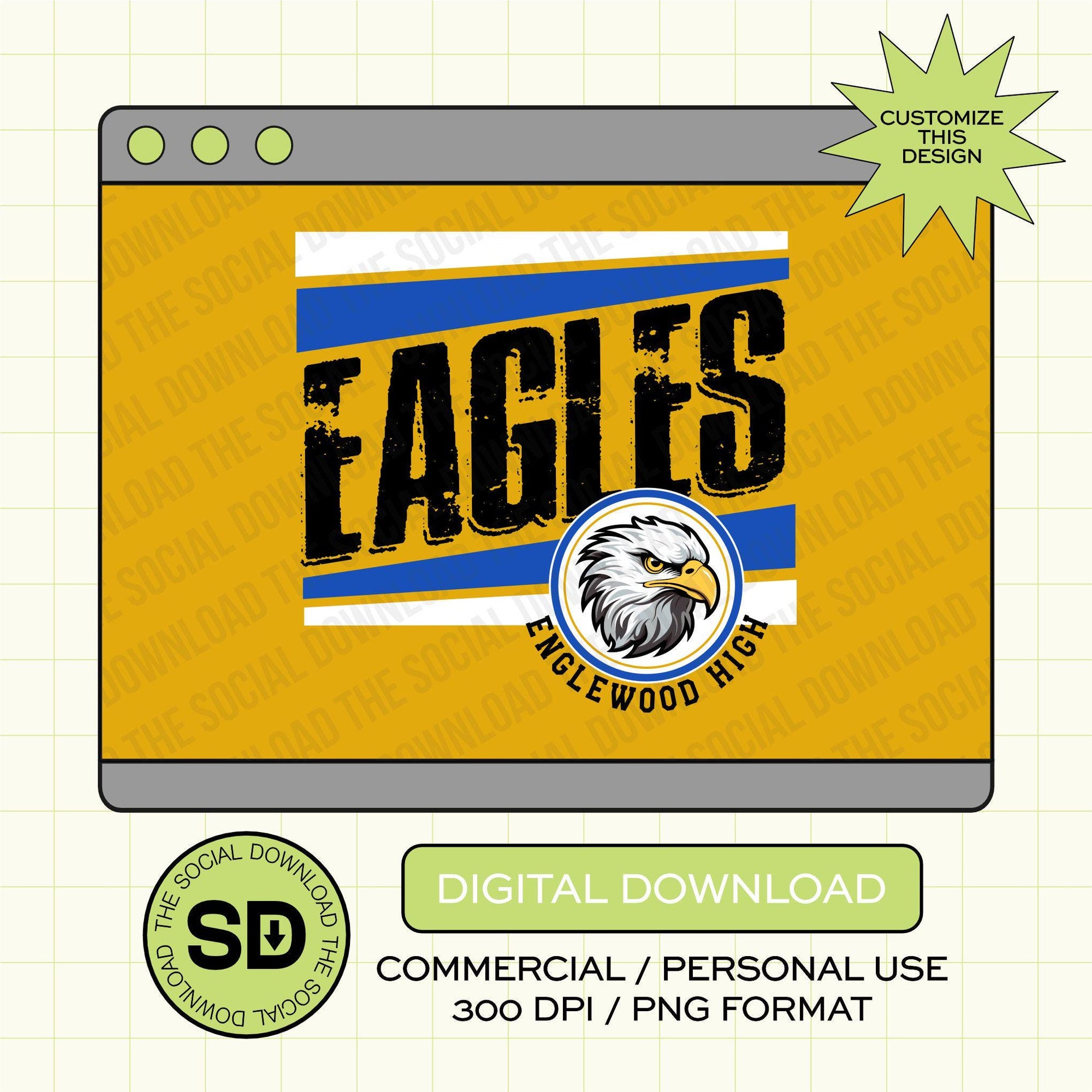 Slanted Mascot Custom School Spirit PNG File (SW1111)