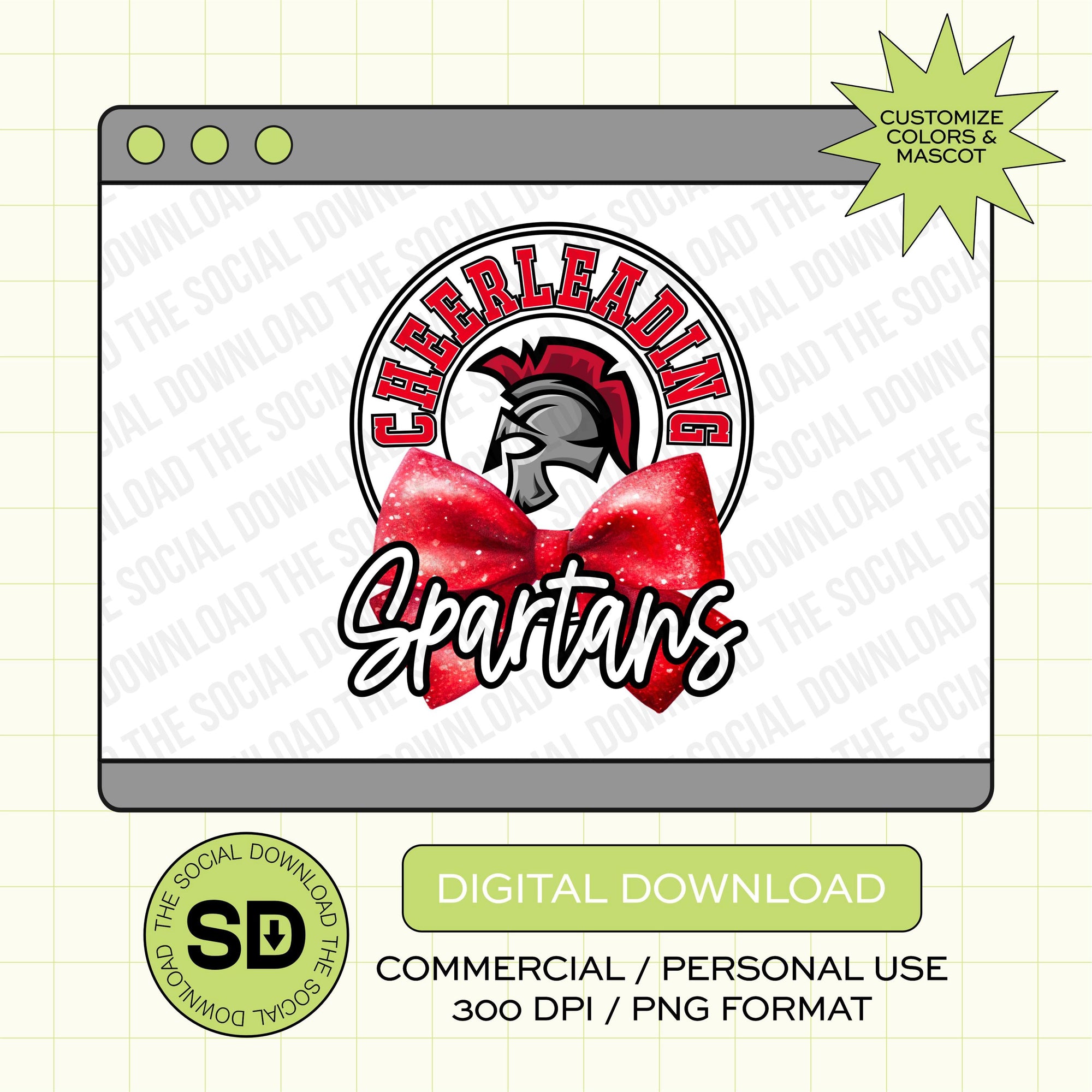 Cheer Mascot and Bow Custom School Spirit PNG  (CHEER1004)