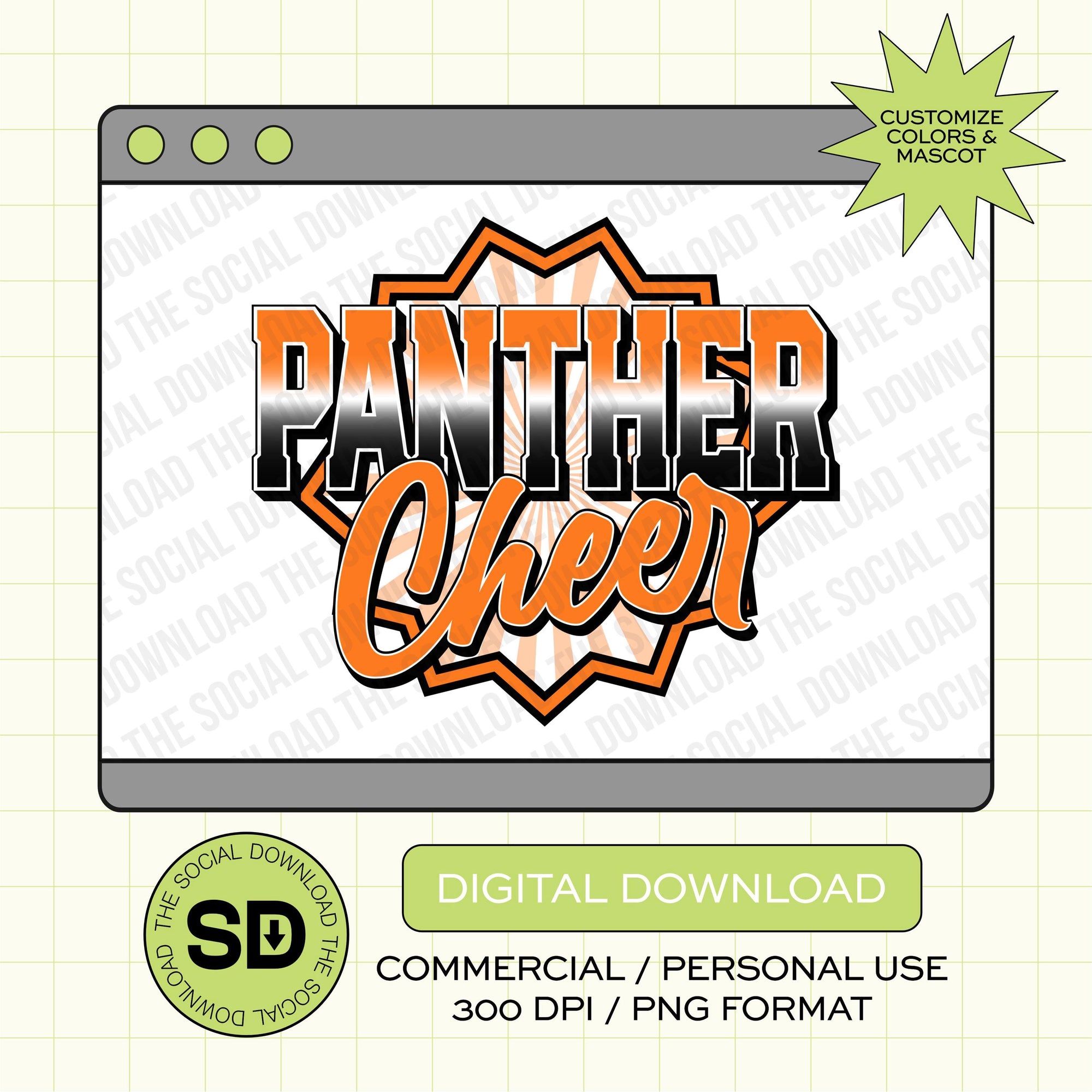 Starburst Cheer Mascot Custom School Spirit PNG (CHEER1005)