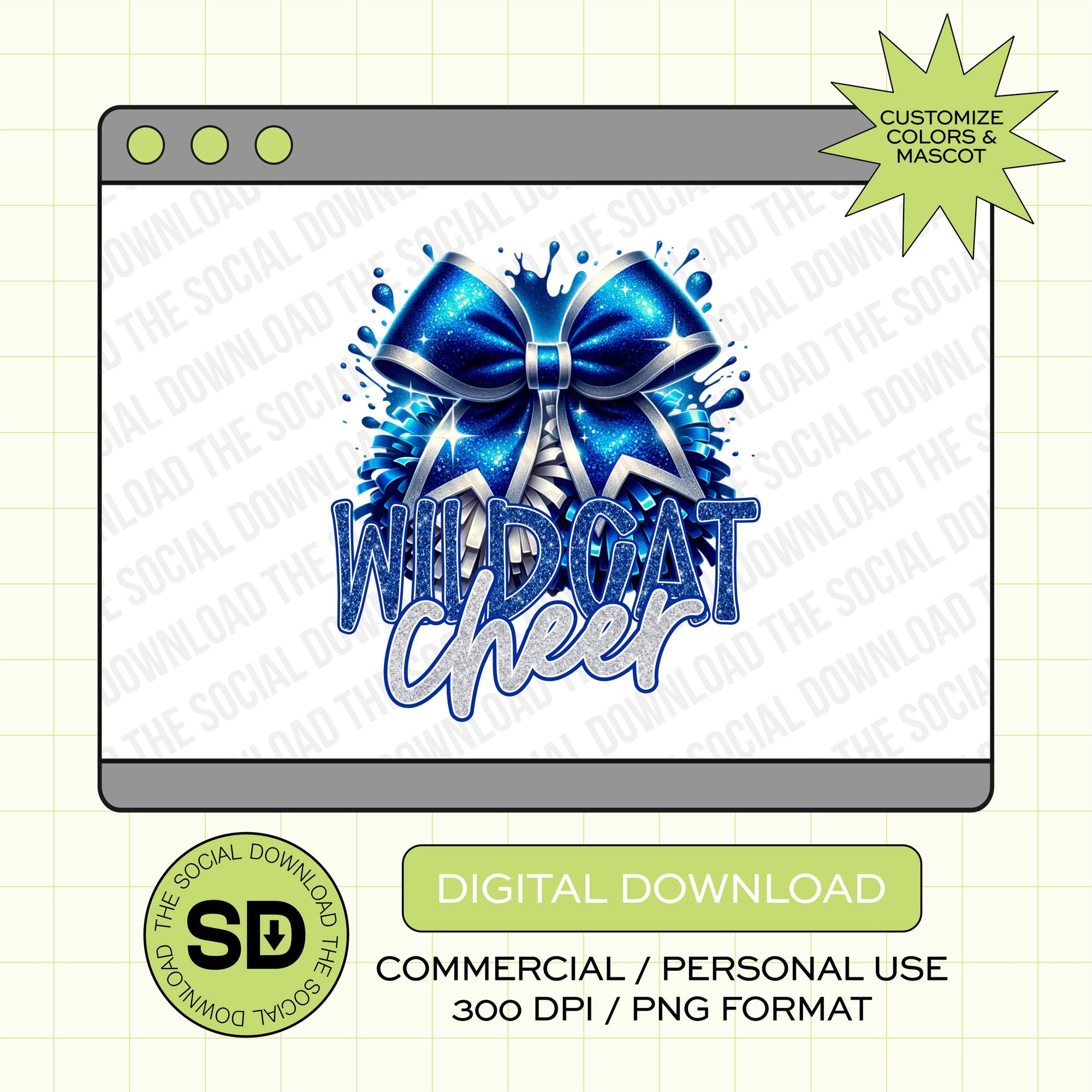 Cheer Splatter Glitter Bow Custom School Spirit PNG  (CHEER1008)