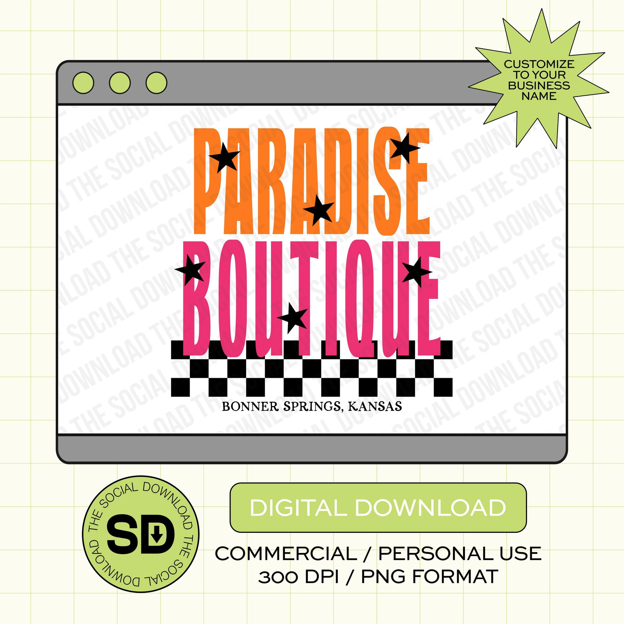 Checkered Stars Local Boutique Name PNG File (LOGO1028)