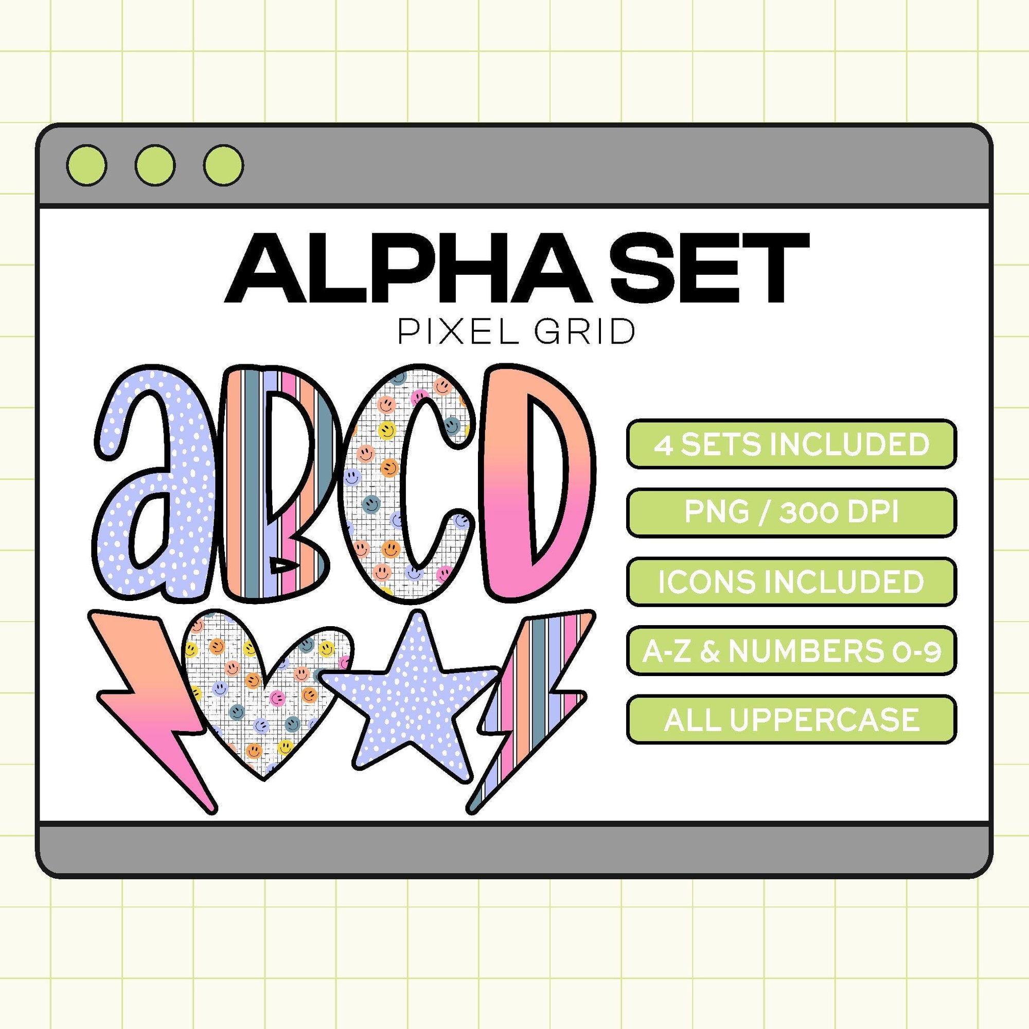 Trendy PNG Alpha Set (Pixel Grid)