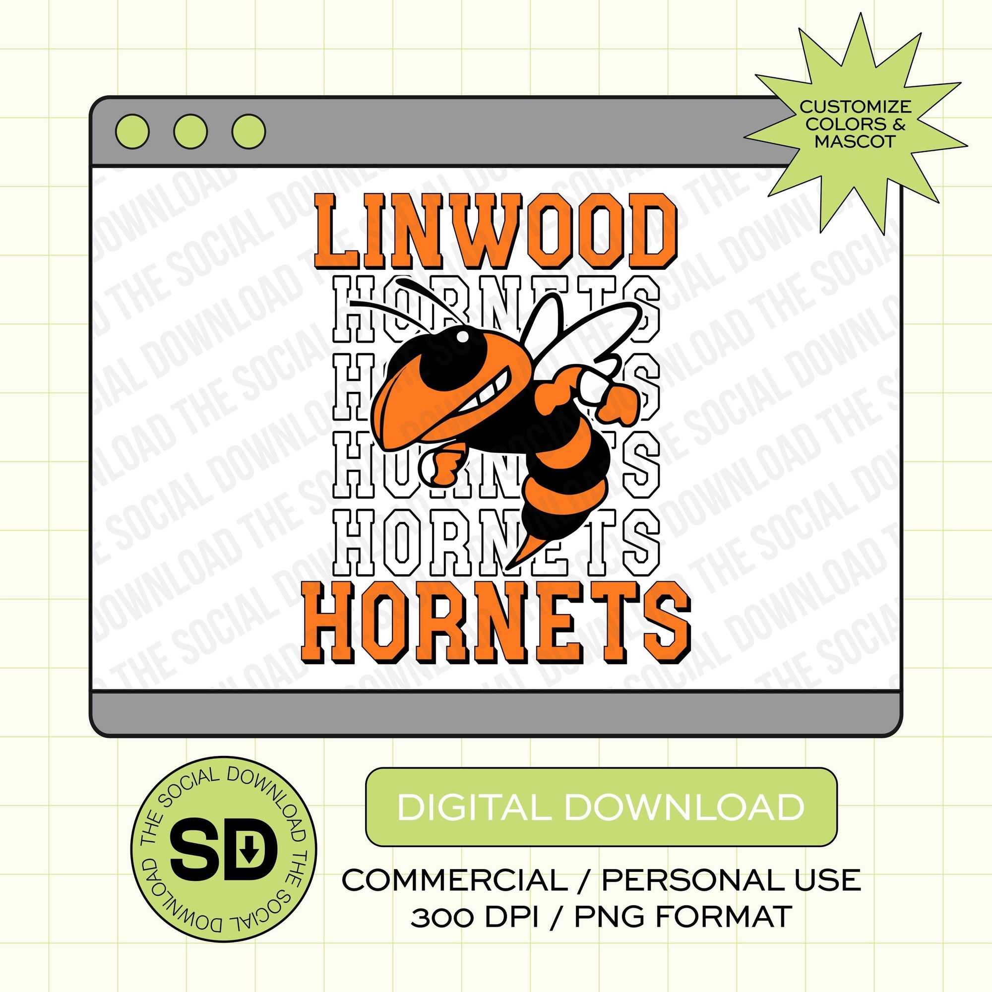 Mascot Block Repeat Custom School Spirit PNG File (SW1107)