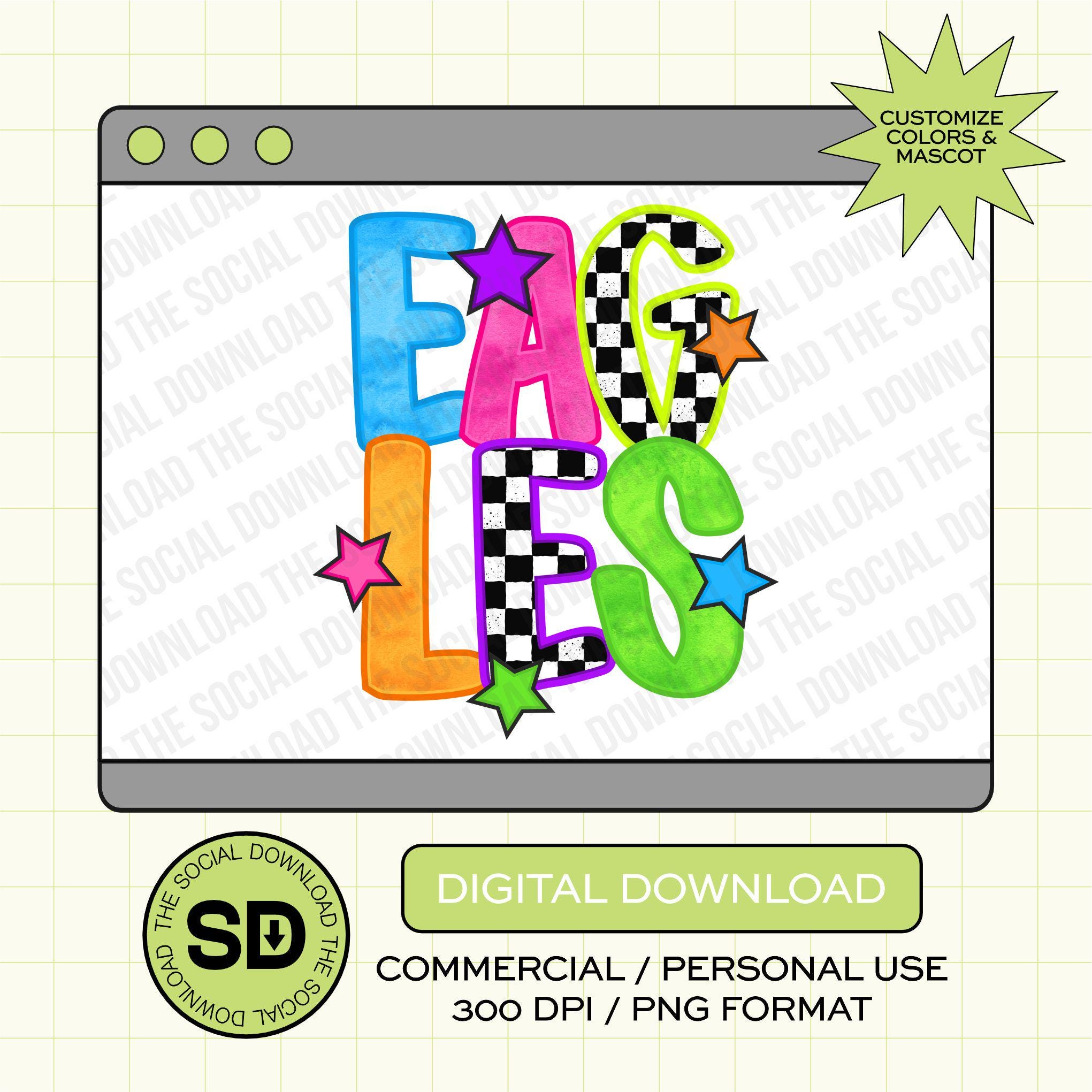 Neon Stacked Mascot Custom School Spirit PNG File (SW1126)