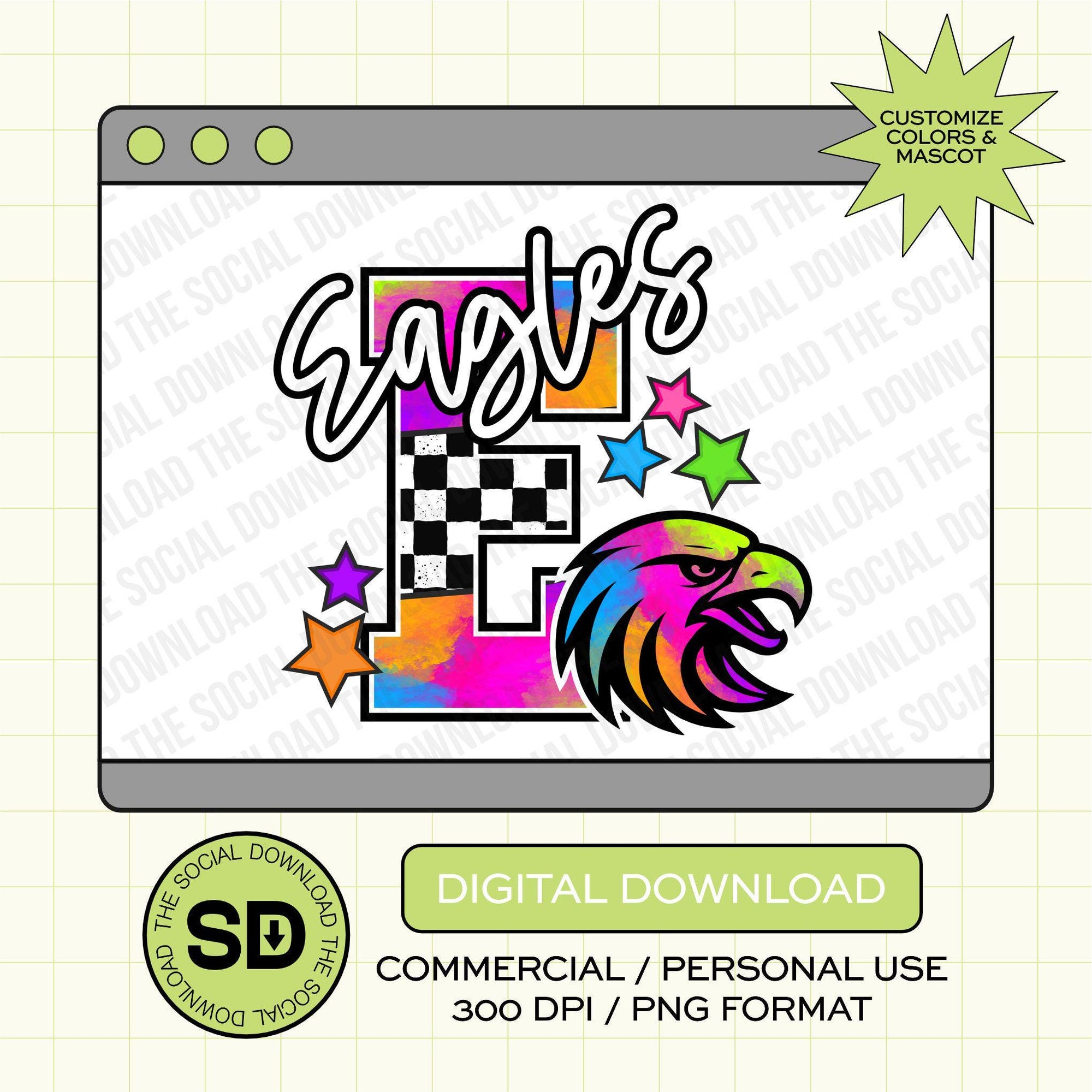 Neon Split Mascot Custom School Spirit PNG File (SW1127)