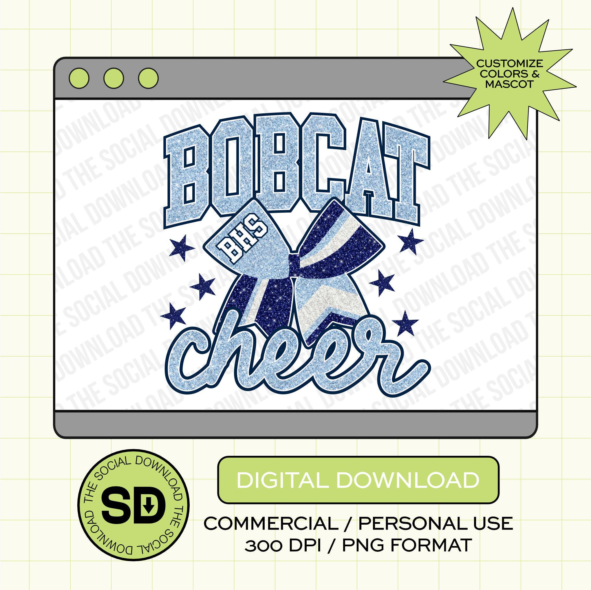 Faux Glitter Team Cheer Bow Custom School Spirit PNG (CHEER1012)