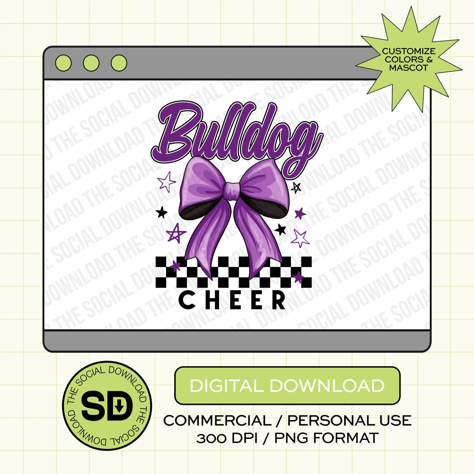 Checkered and Cheer Bow Custom School Spirit PNG  (CHEER1018)