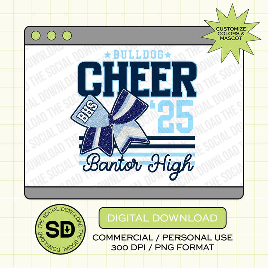 Faux Flitter Cheer Badge  Custom School Spirit PNG Download File, Cheer Mascot png, custom school png, DTF, Sublimation, (CHEER1022)
