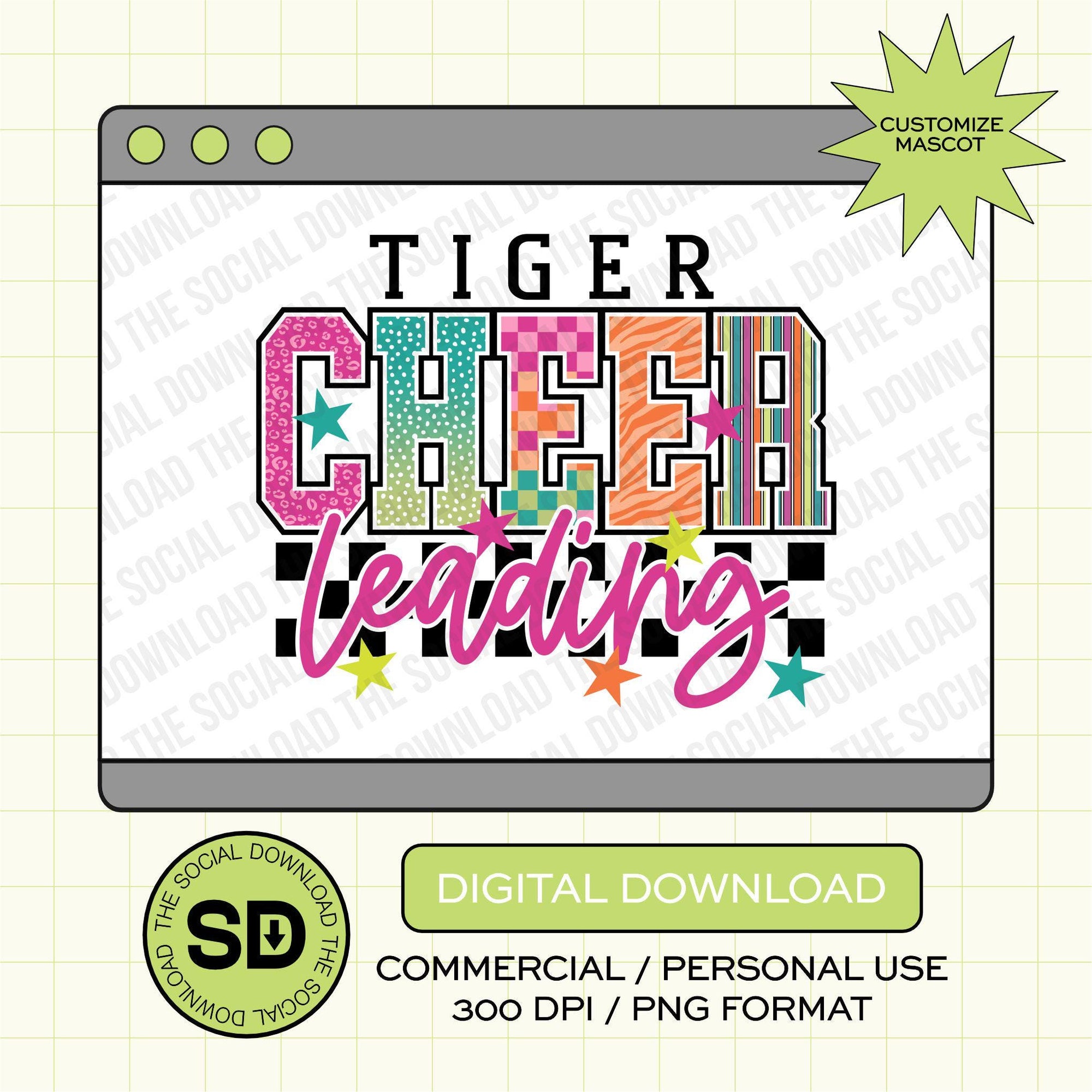 Groovy Mascot Cheer Custom School Spirit PNG  (CHEER1027)