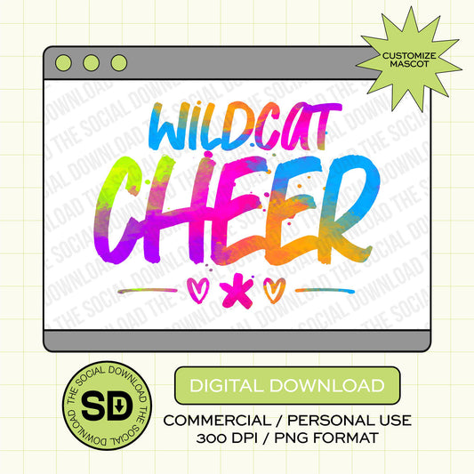 Neon Splatter Custom Cheer School Spirit PNG Download File, Cheer Mascot png, custom school png, DTF, Sublimation, (CHEER1028)