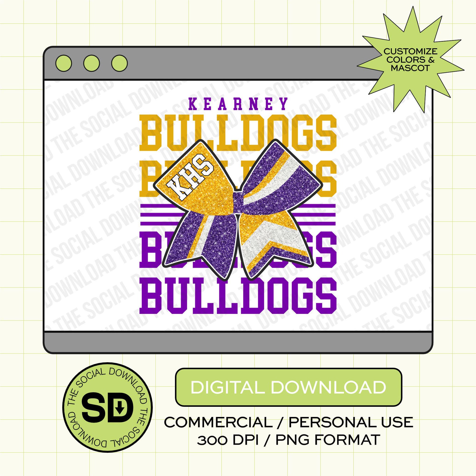 Inline Outline Cheer Bow Mascot Custom School Spirit PNG (CHEER1014)